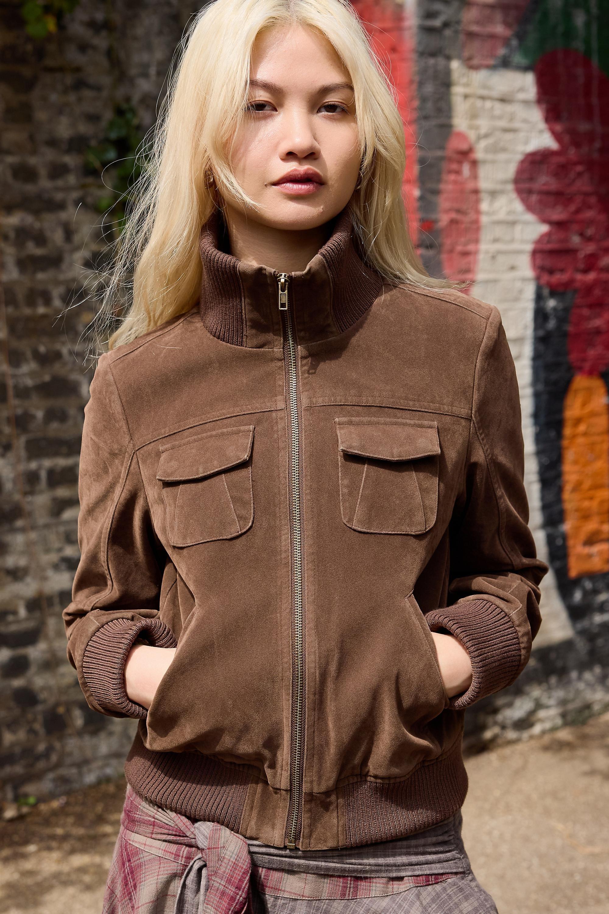 BDG Romy Faux Suede Jacket, BRN, medium