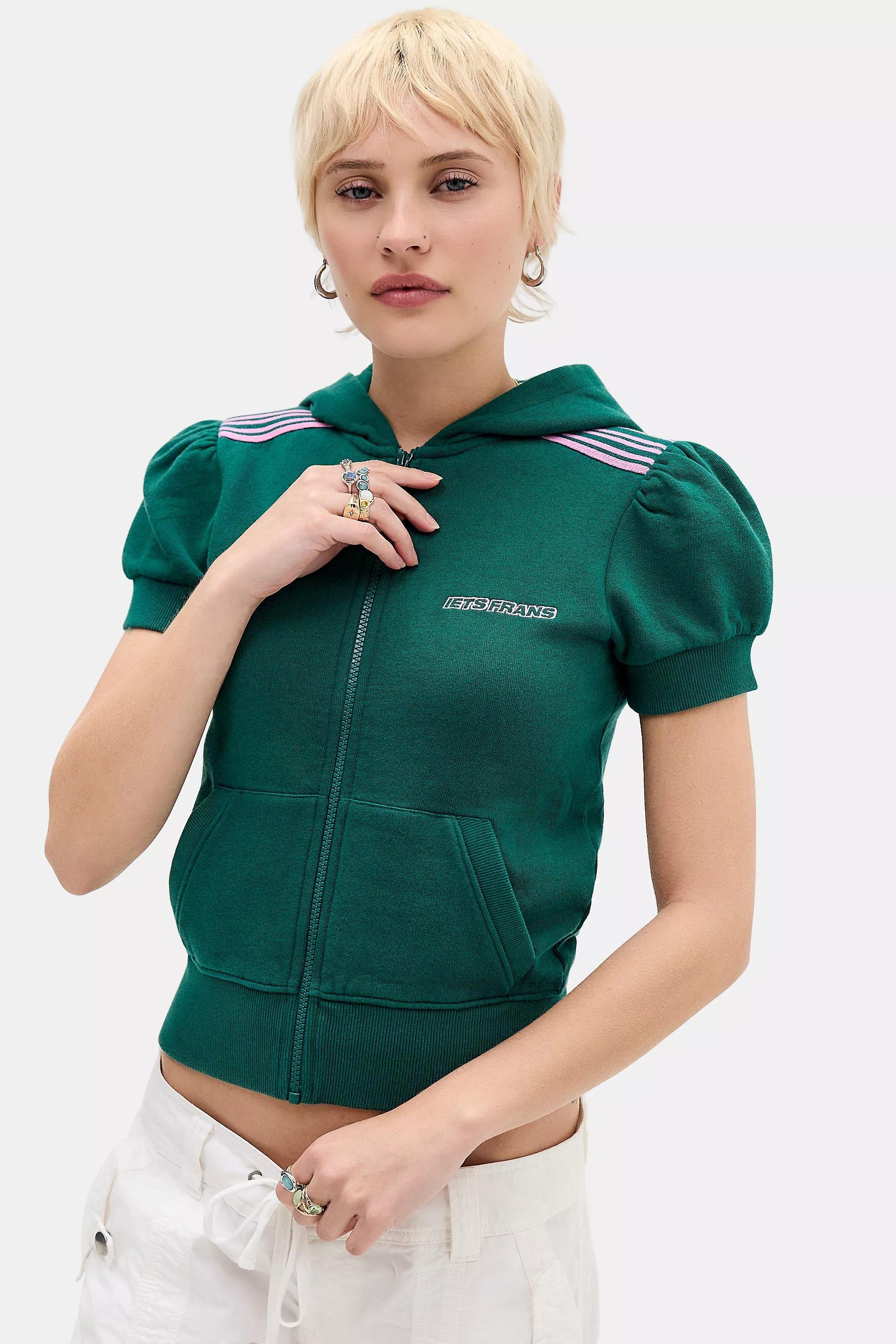 iets frans... Trip Hooded Short Sleeve Track Top, D GREEN, large image number 0