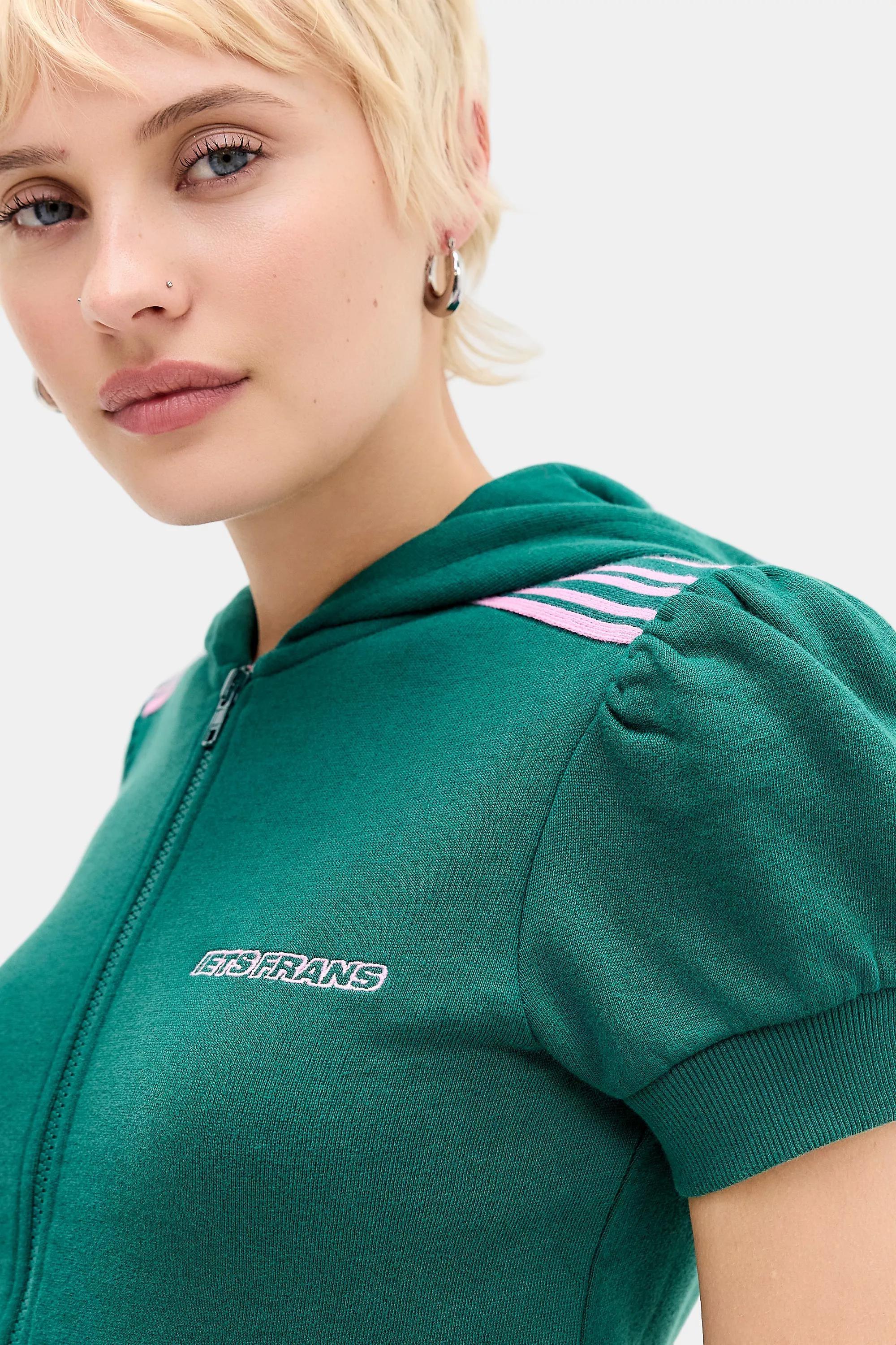 iets frans... Trip Hooded Short Sleeve Track Top, D GREEN, large image number 2