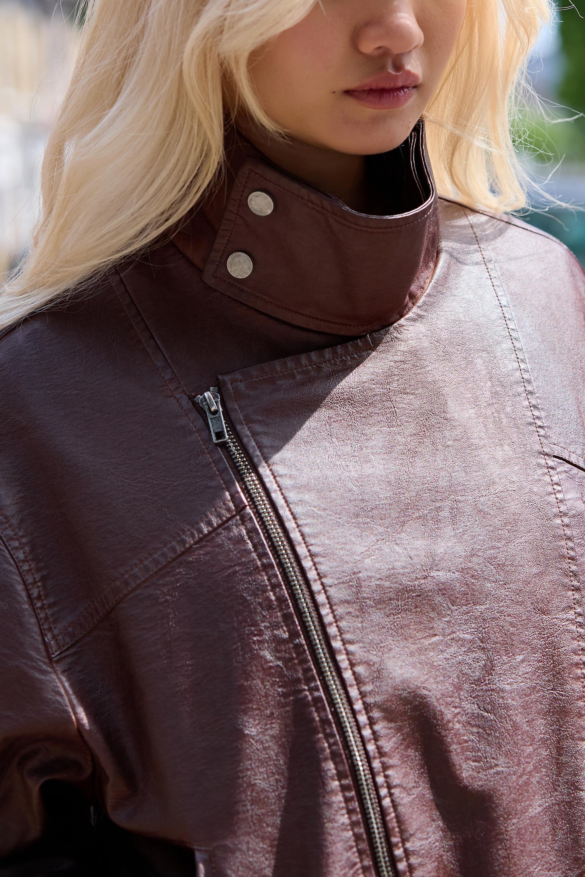 Bdg Fred Faux Leather Bomber Jacket, Brown, BRN, large image number 2