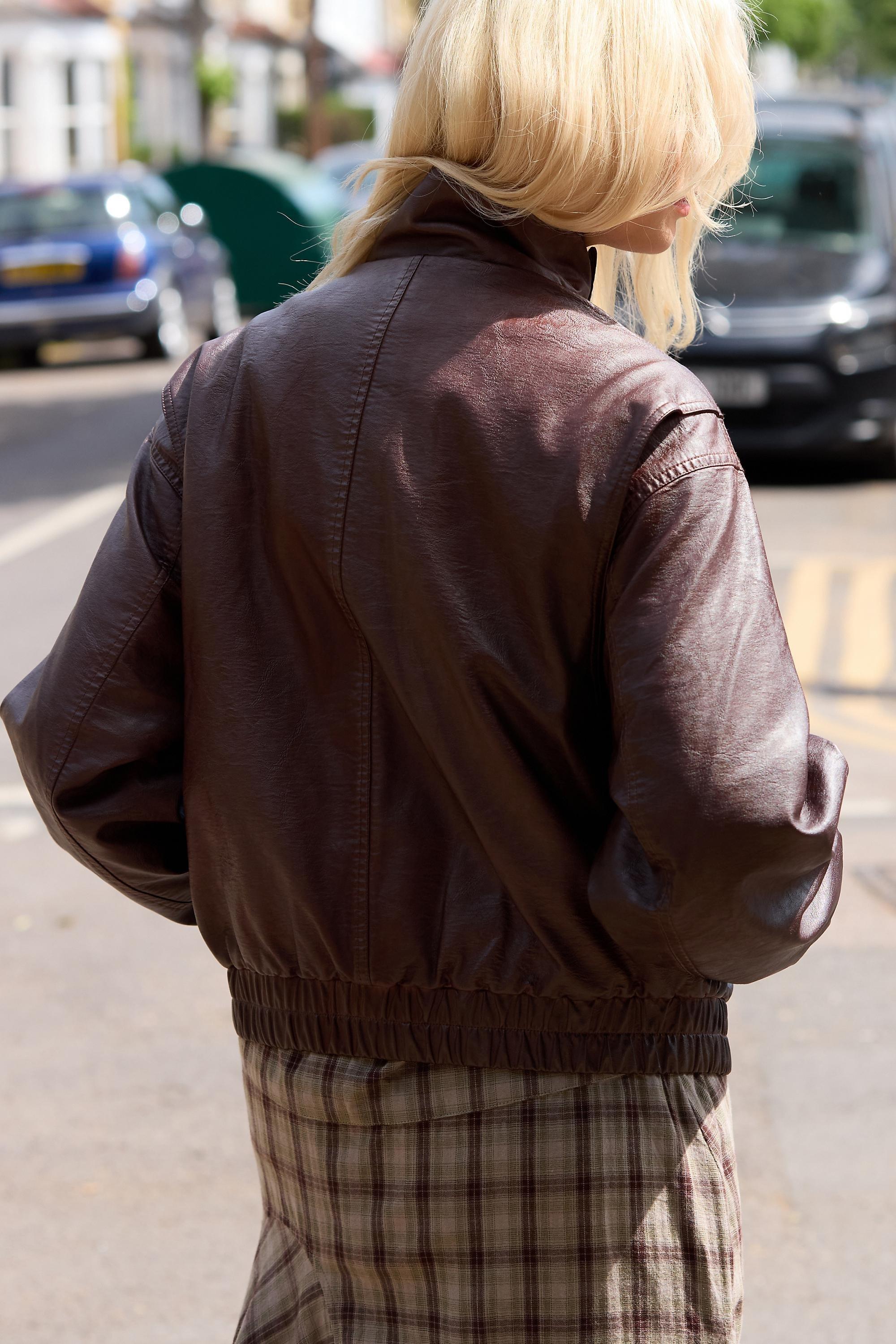 Bdg Fred Faux Leather Bomber Jacket, Brown, BRN, large image number 3
