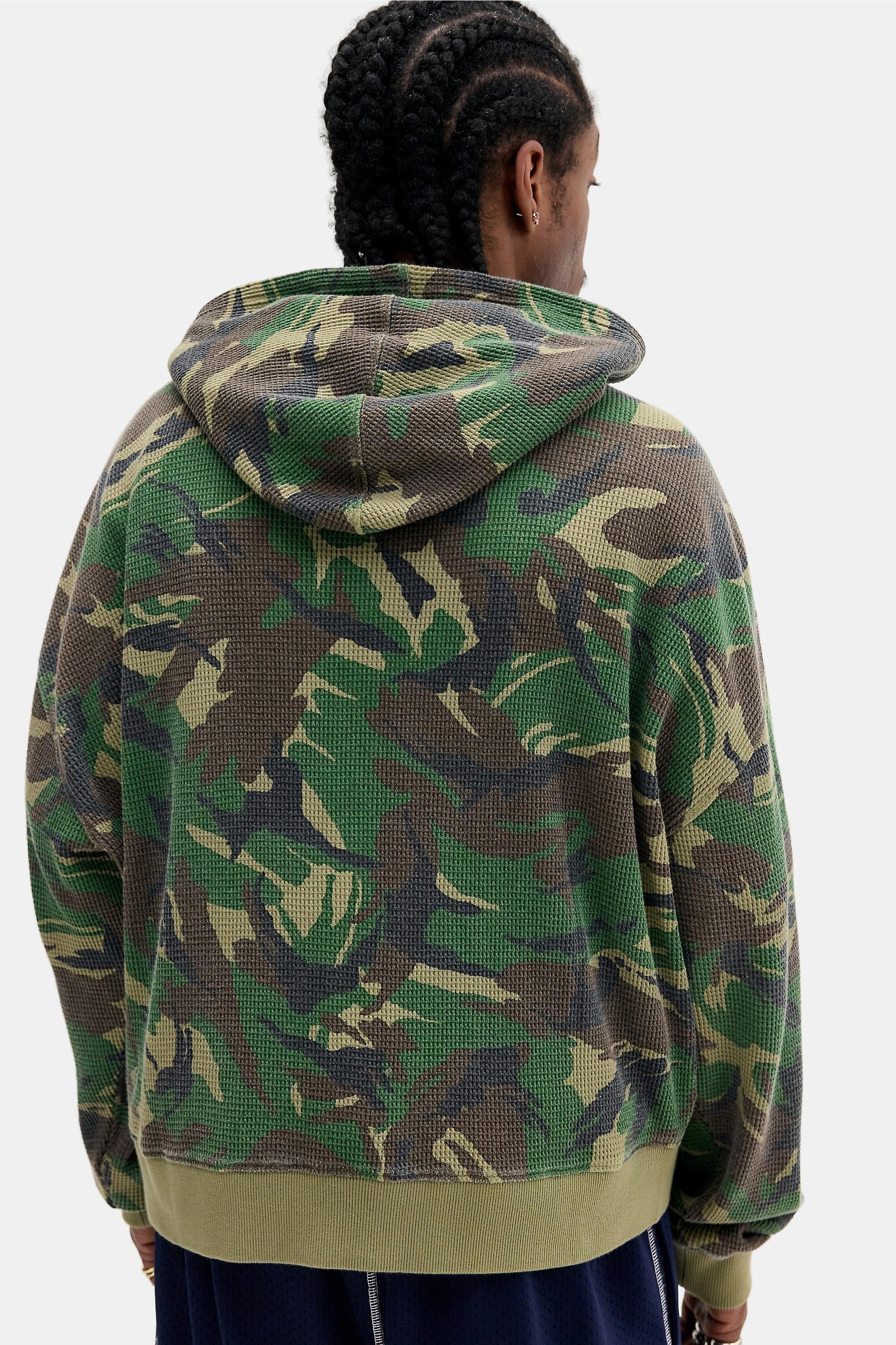 Green iets frans... Camo Zip-Through Waffle Hoodie, D GREEN, large image number 3