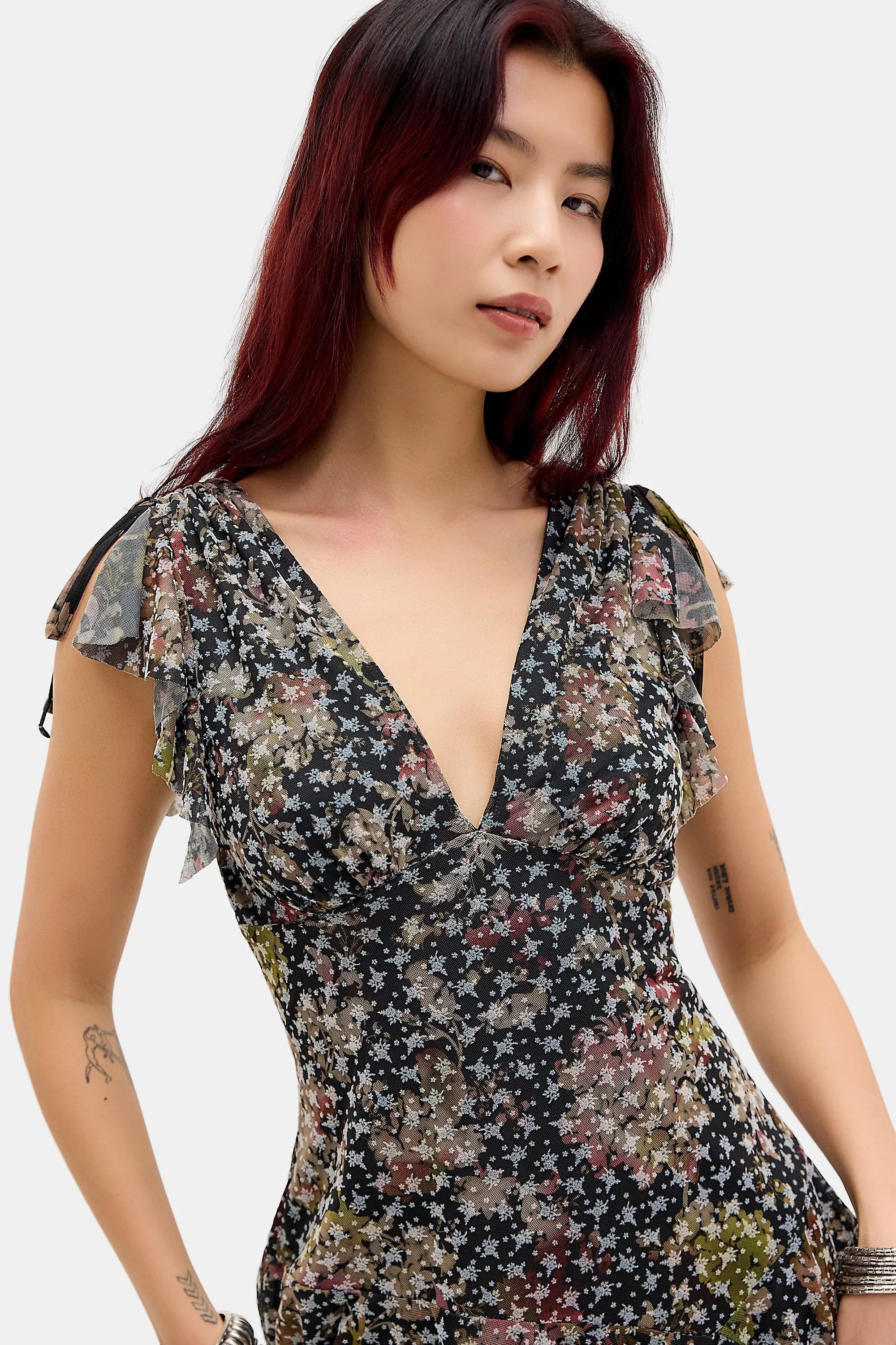 BLACK Kimchi Blue Naomi Flocked Tea Dress, BLK, large image number 4
