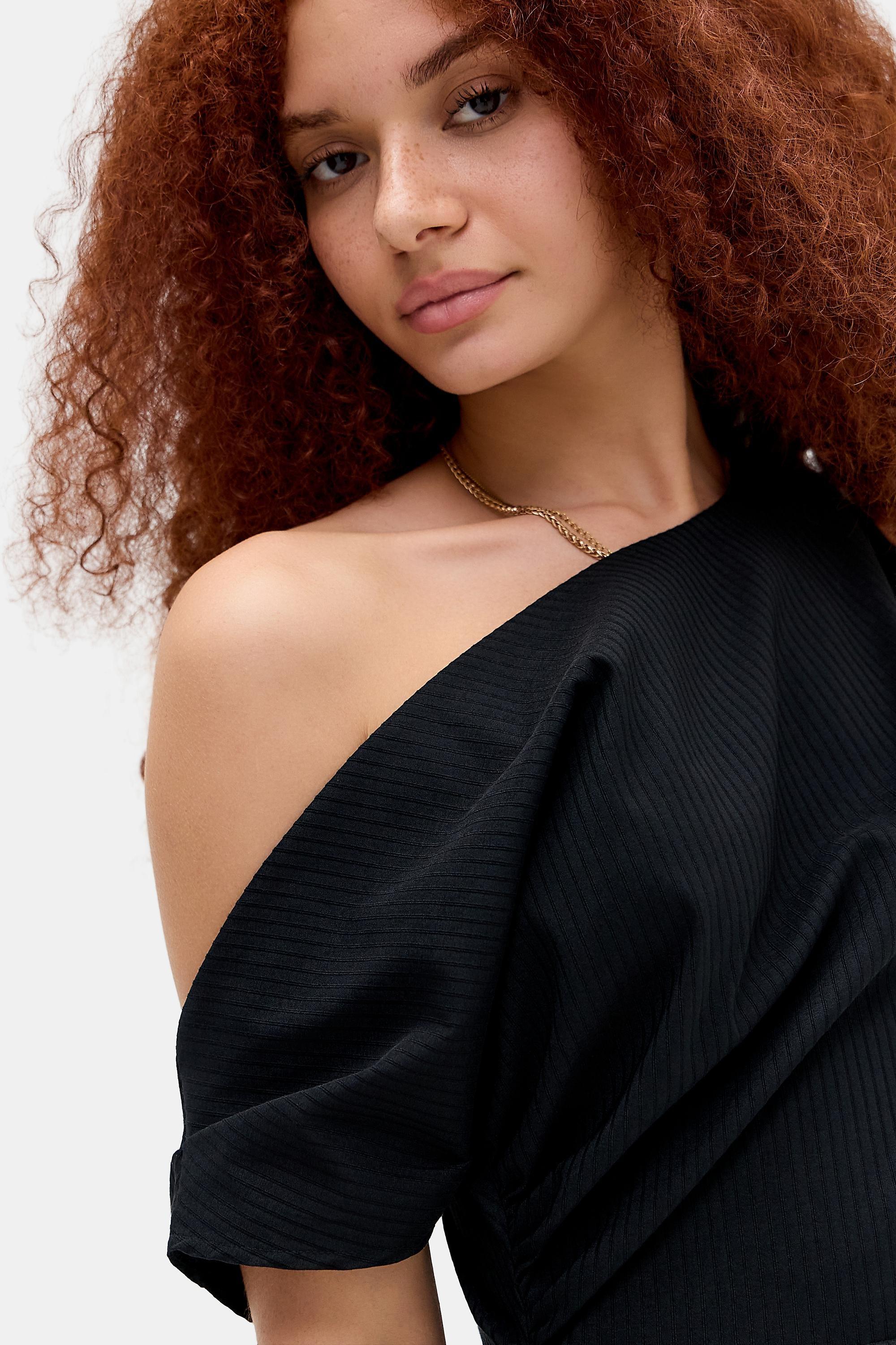 Black Uo Ribbed Bengaline Drape Mini Dress, BLK, medium