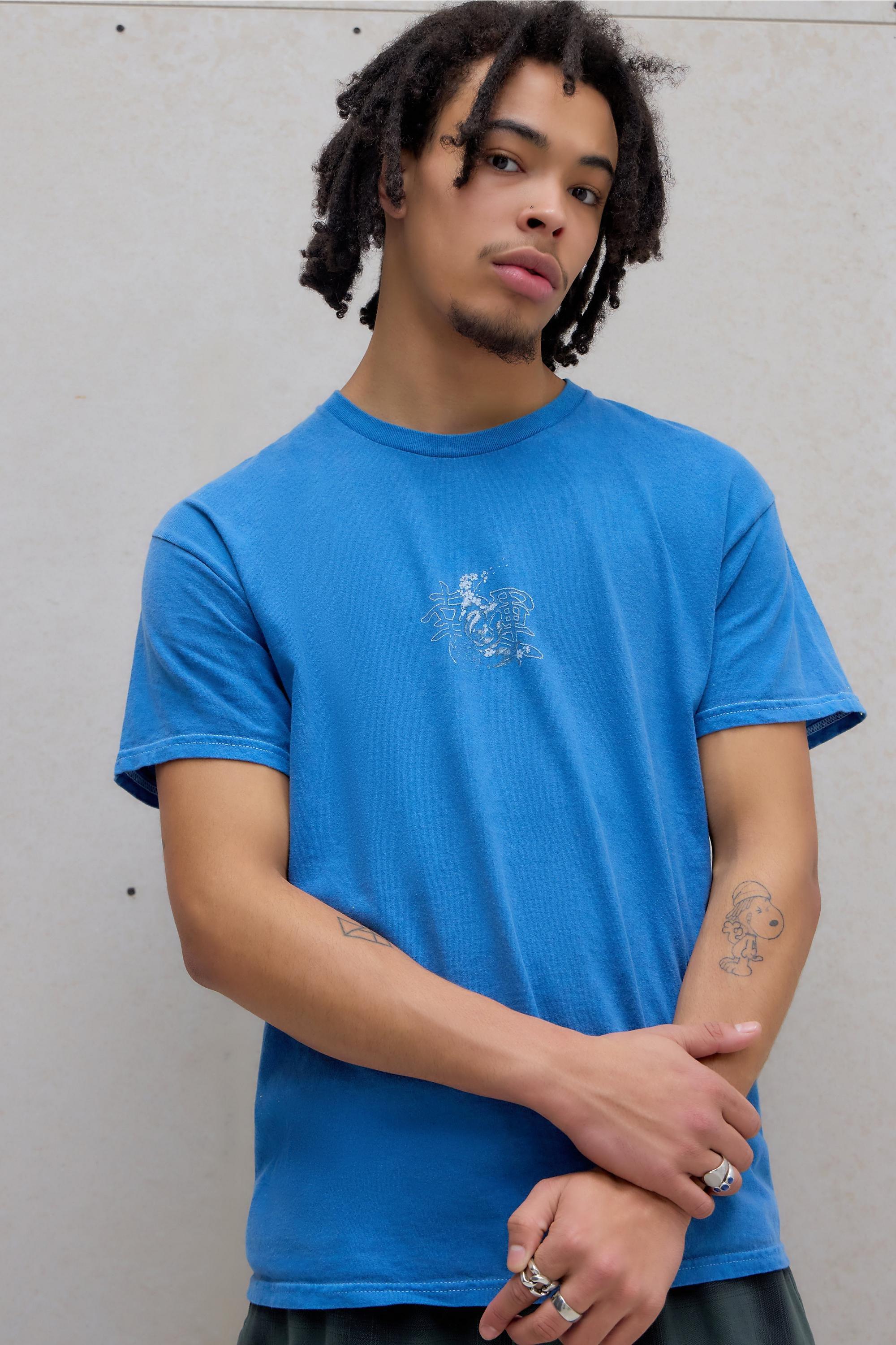 Blue UO Blue Koi Grunge T-Shirt, BLUE, large image number 3