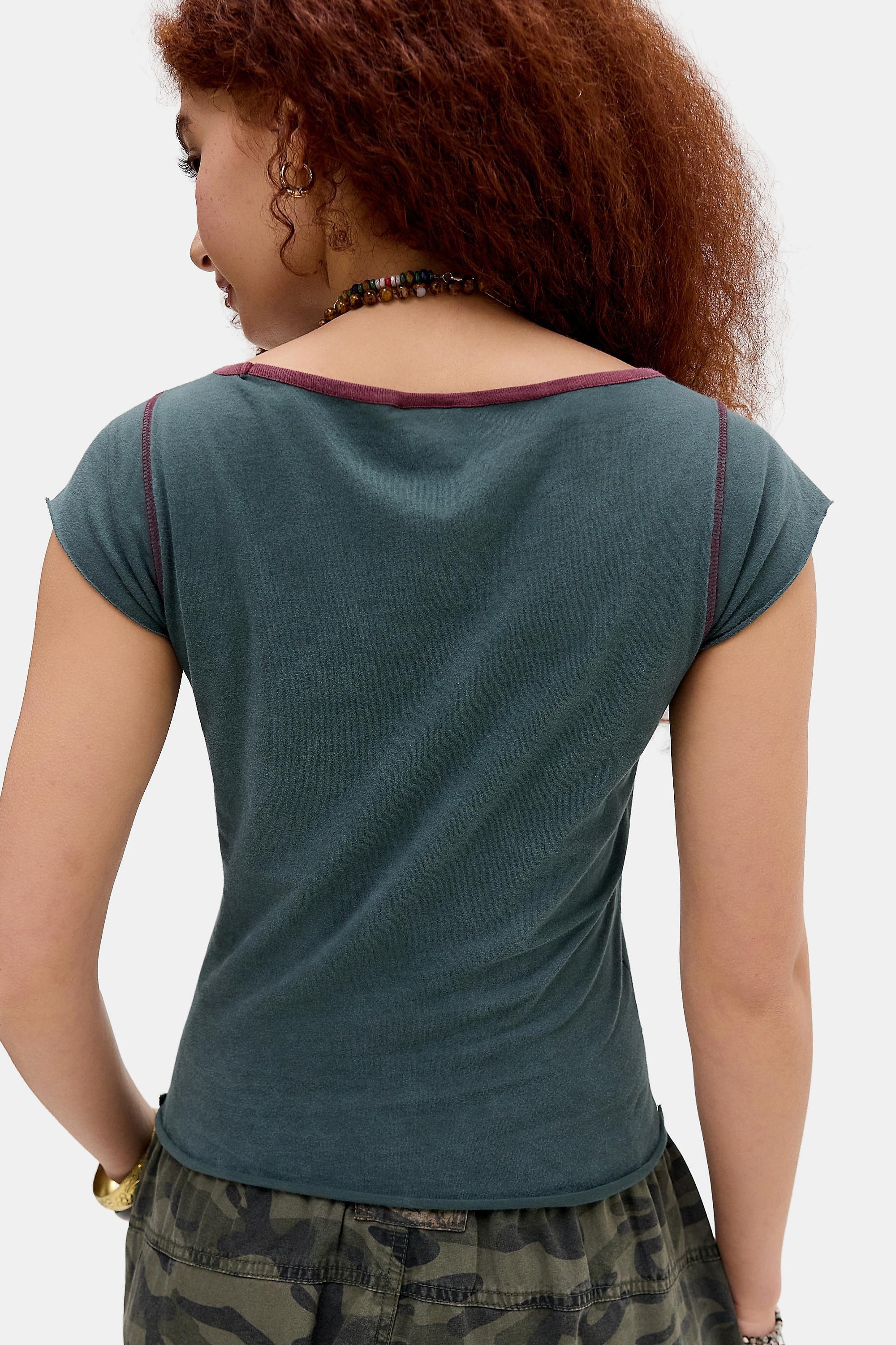 Green Uo Brooklyn Spliced Scoop Back Baby T-Shirt, GRN, large image number 3