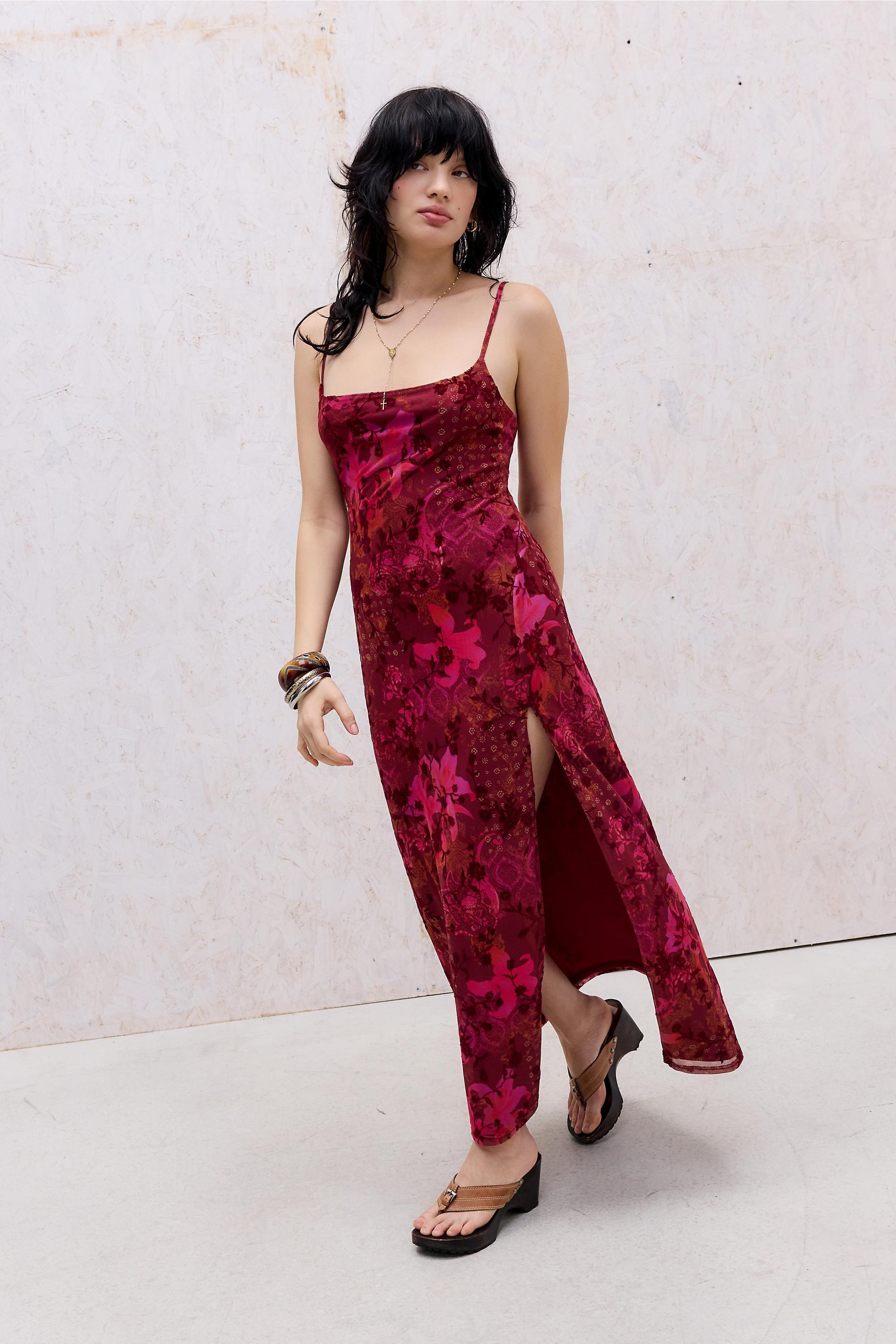 Pink Uo Flocked Mesh Maxi Dress, PINK, large image number 0