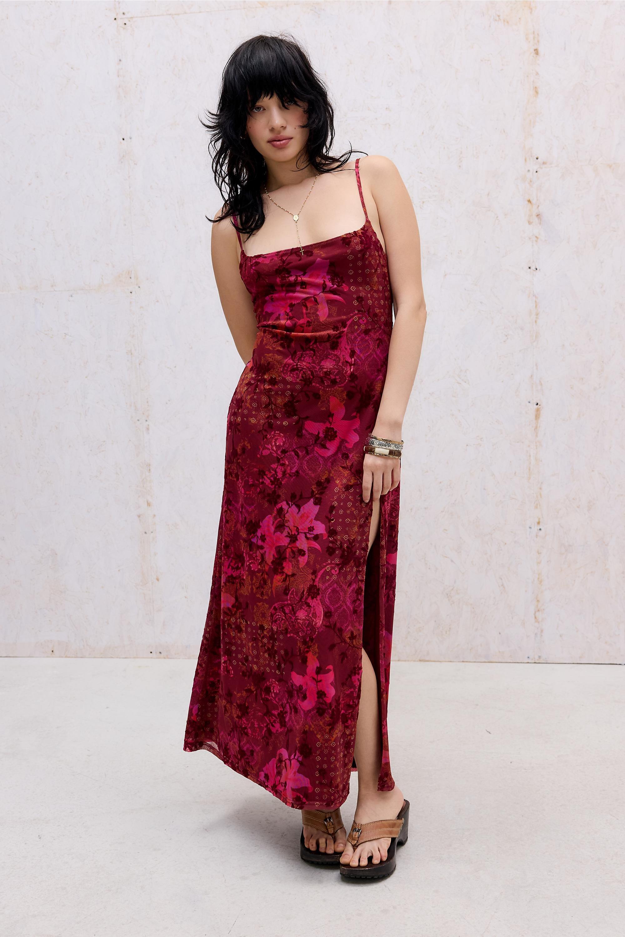 Pink Uo Flocked Mesh Maxi Dress, PINK, large image number 1