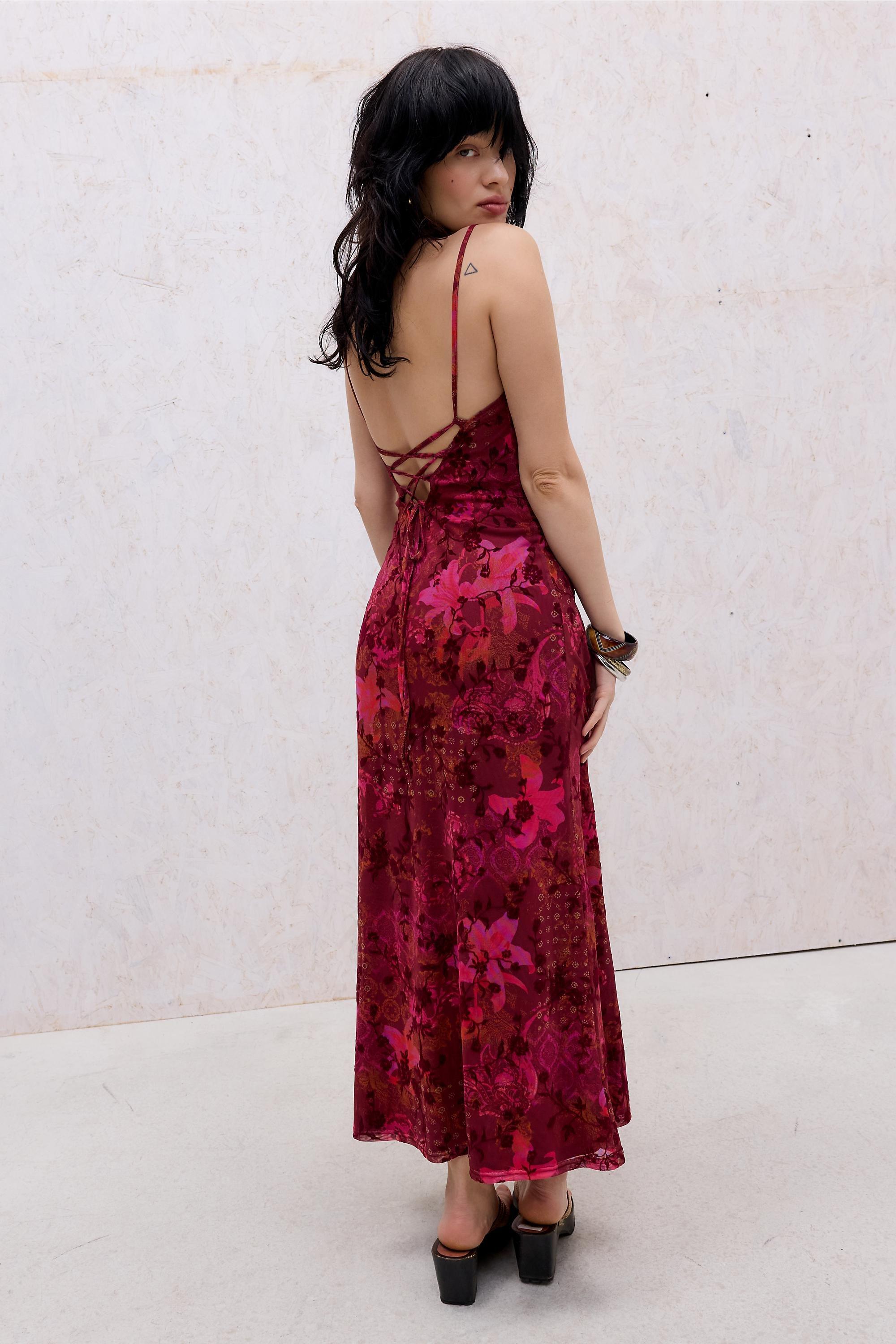 Pink Uo Flocked Mesh Maxi Dress, PINK, large image number 3