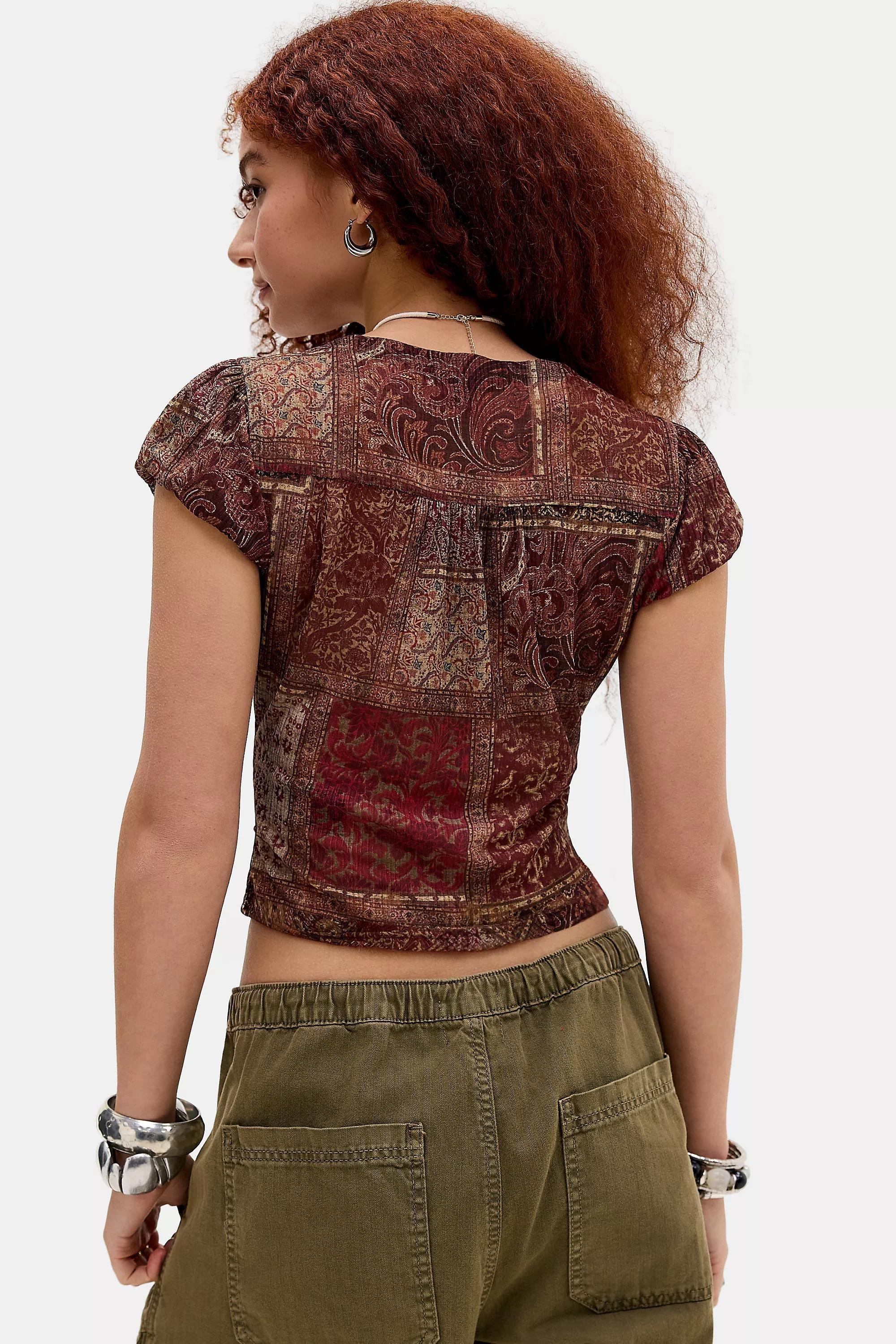 Red Silence + Noise Penny Ruched Mesh Shirt, RD, large image number 3