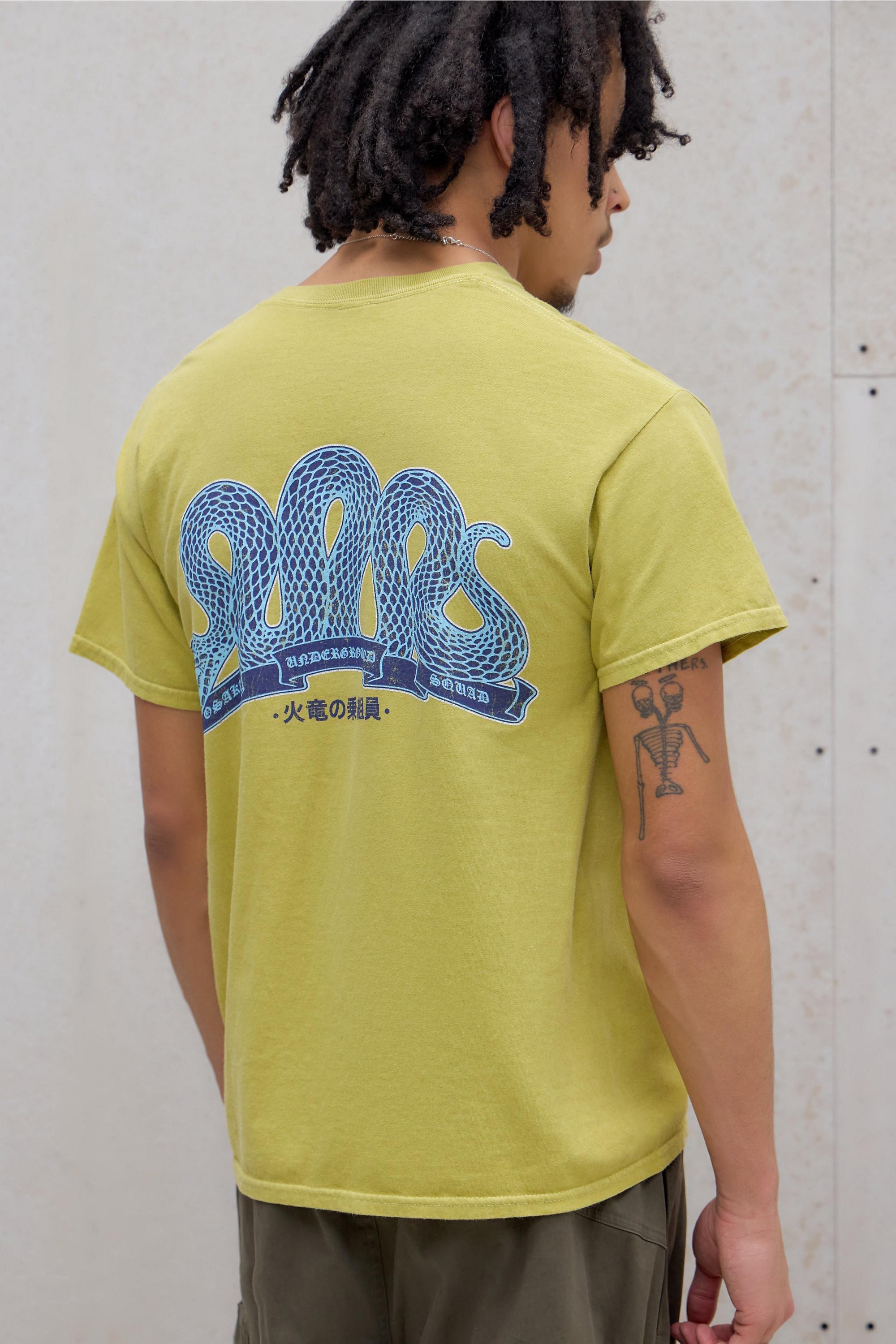 Yellow Uo Lime Snake Grunge T-Shirt, LIM, medium