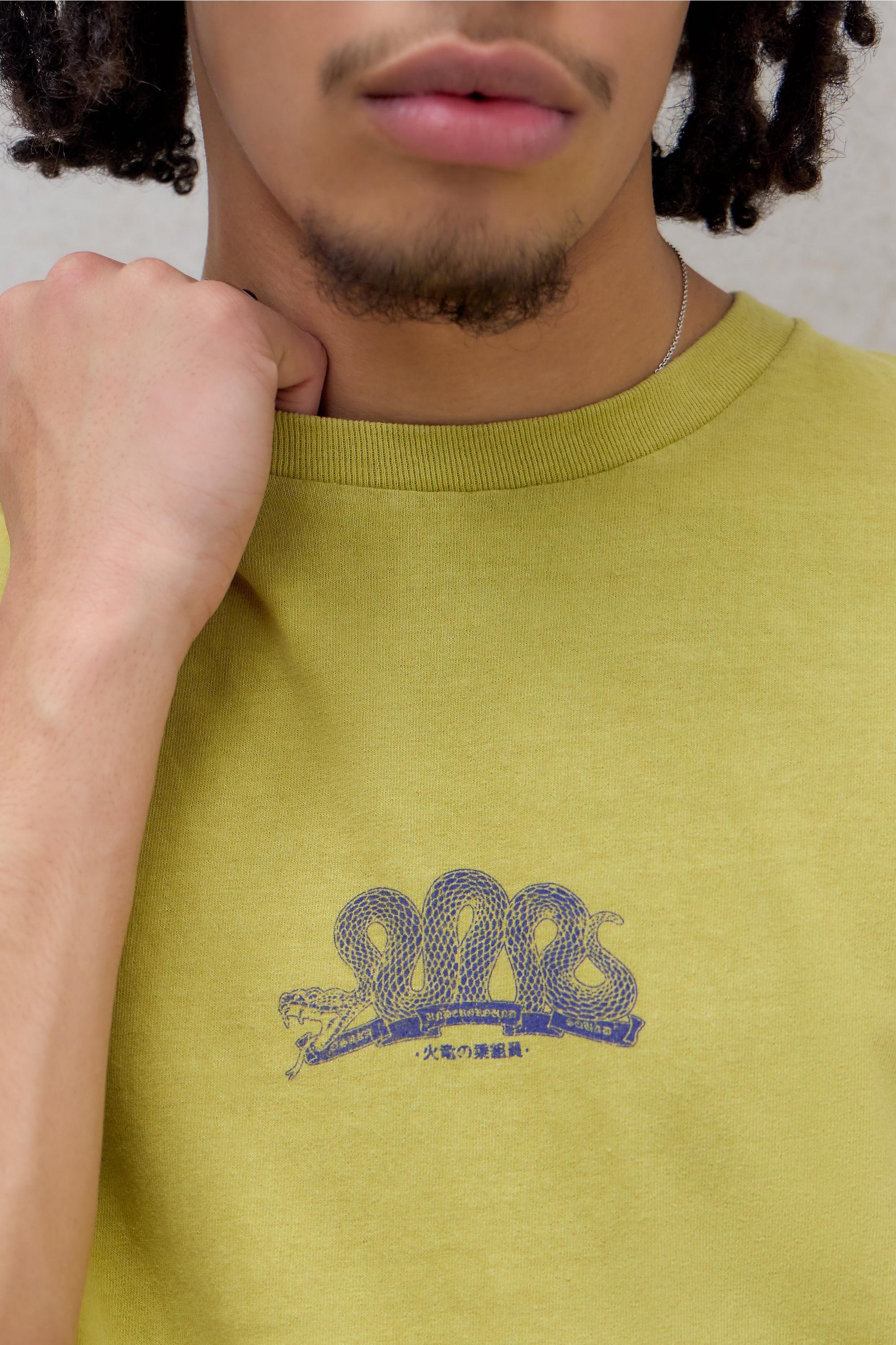 Yellow Uo Lime Snake Grunge T-Shirt, LIM, medium