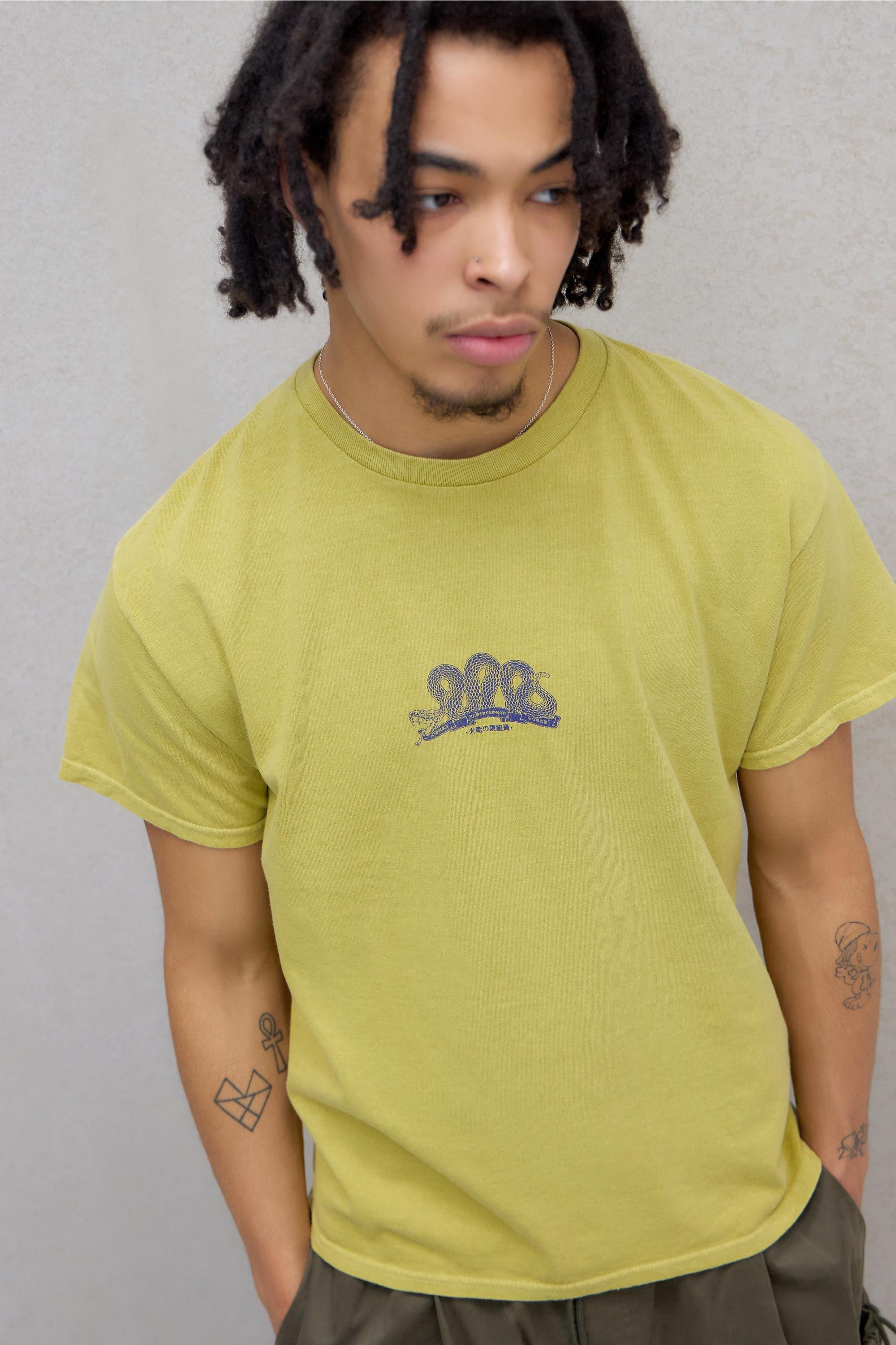 Yellow Uo Lime Snake Grunge T-Shirt, LIM, large image number 3