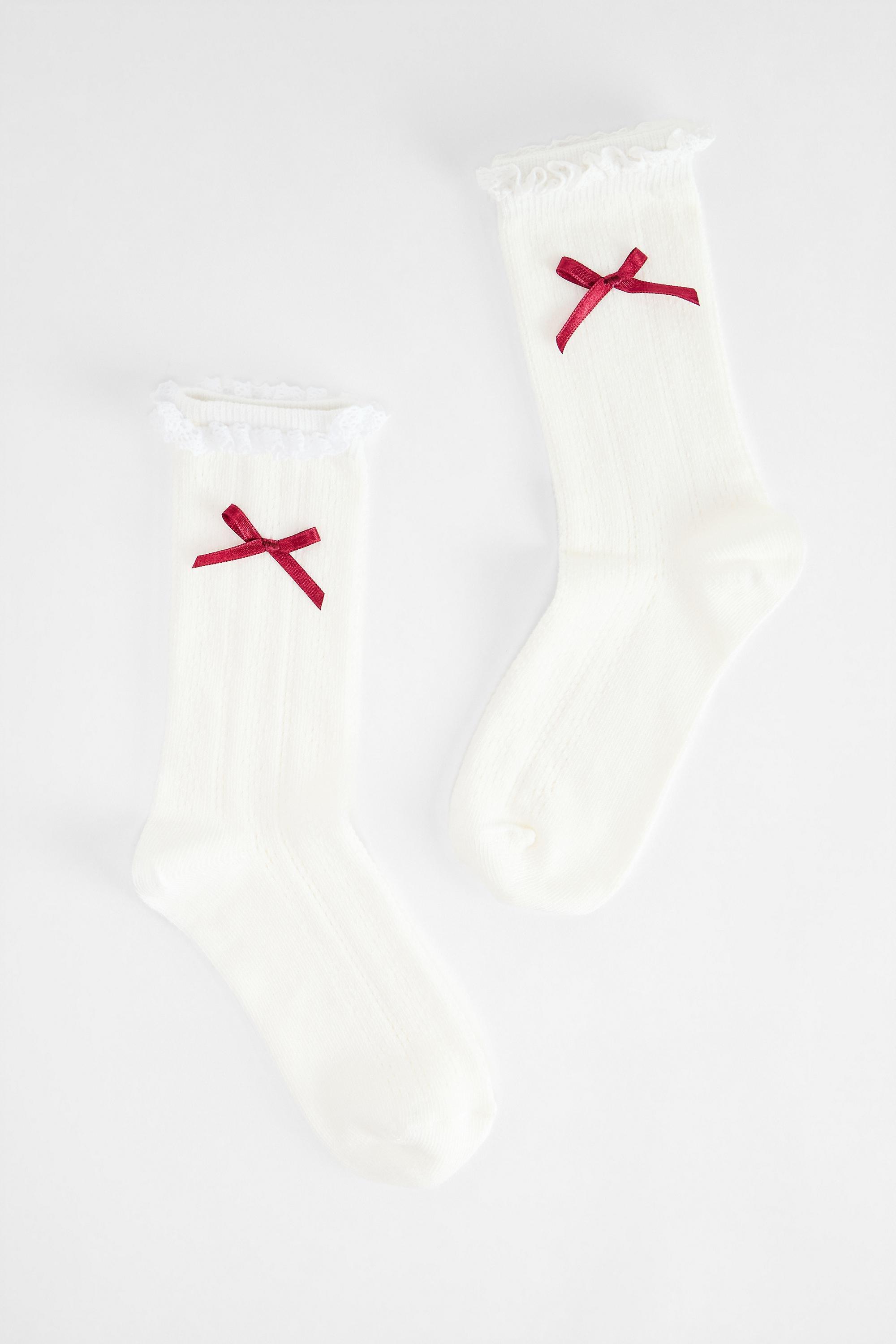 White Out From Under Pointelle Bow Socks, IVRY, large image number 1