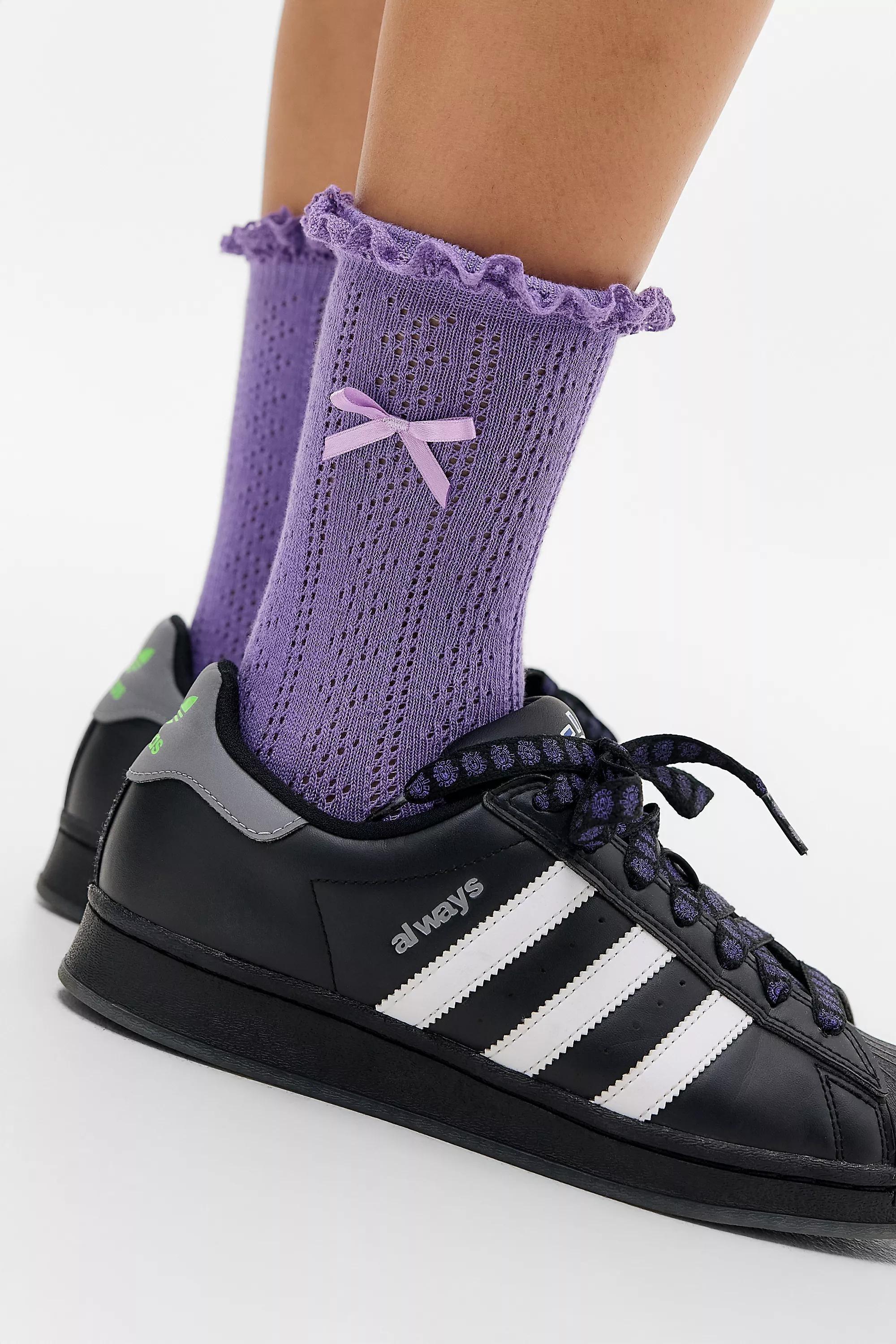 Purple Out From Under Pointelle Bow Socks, PURP, medium