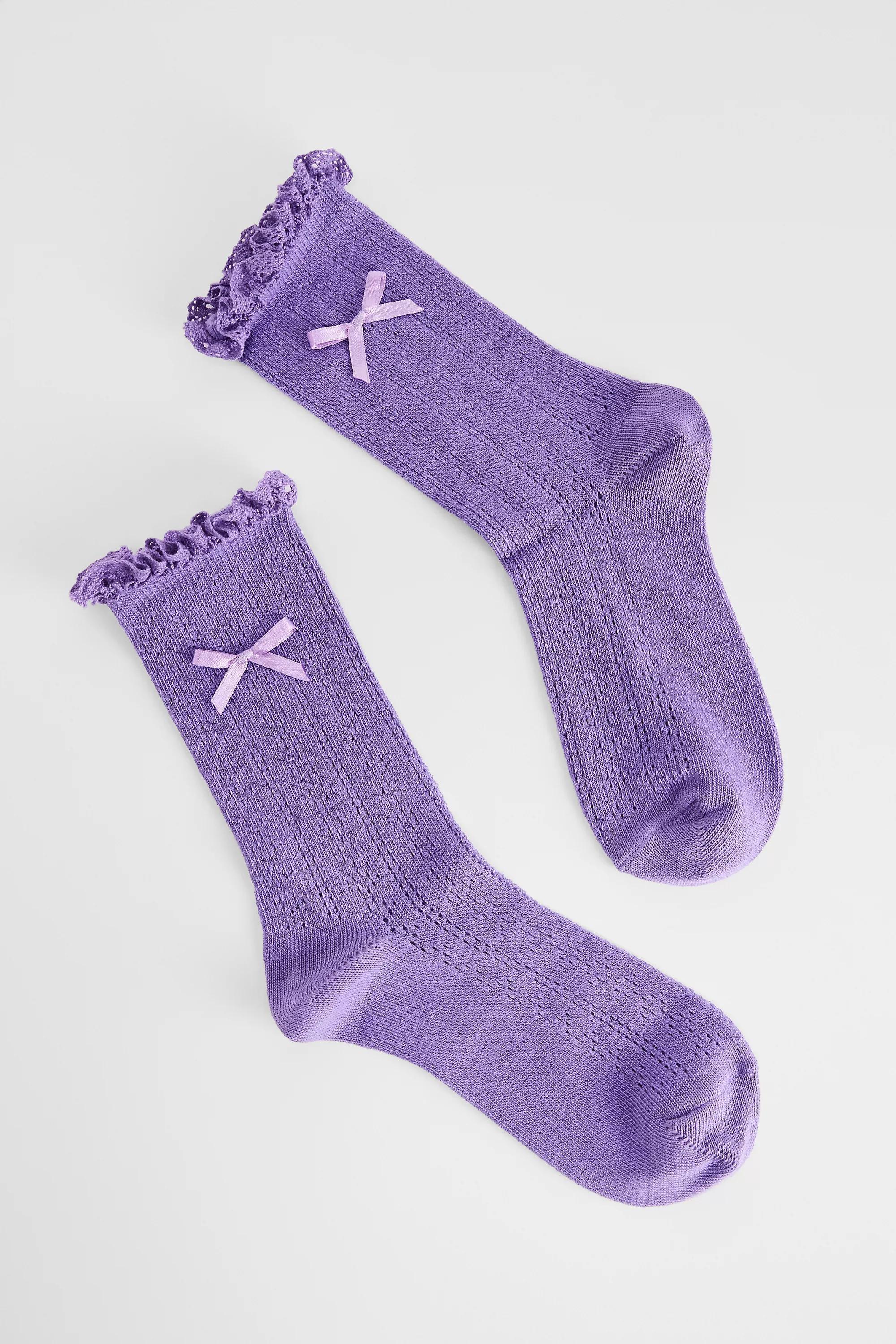 Purple Out From Under Pointelle Bow Socks, PURP, large image number 1