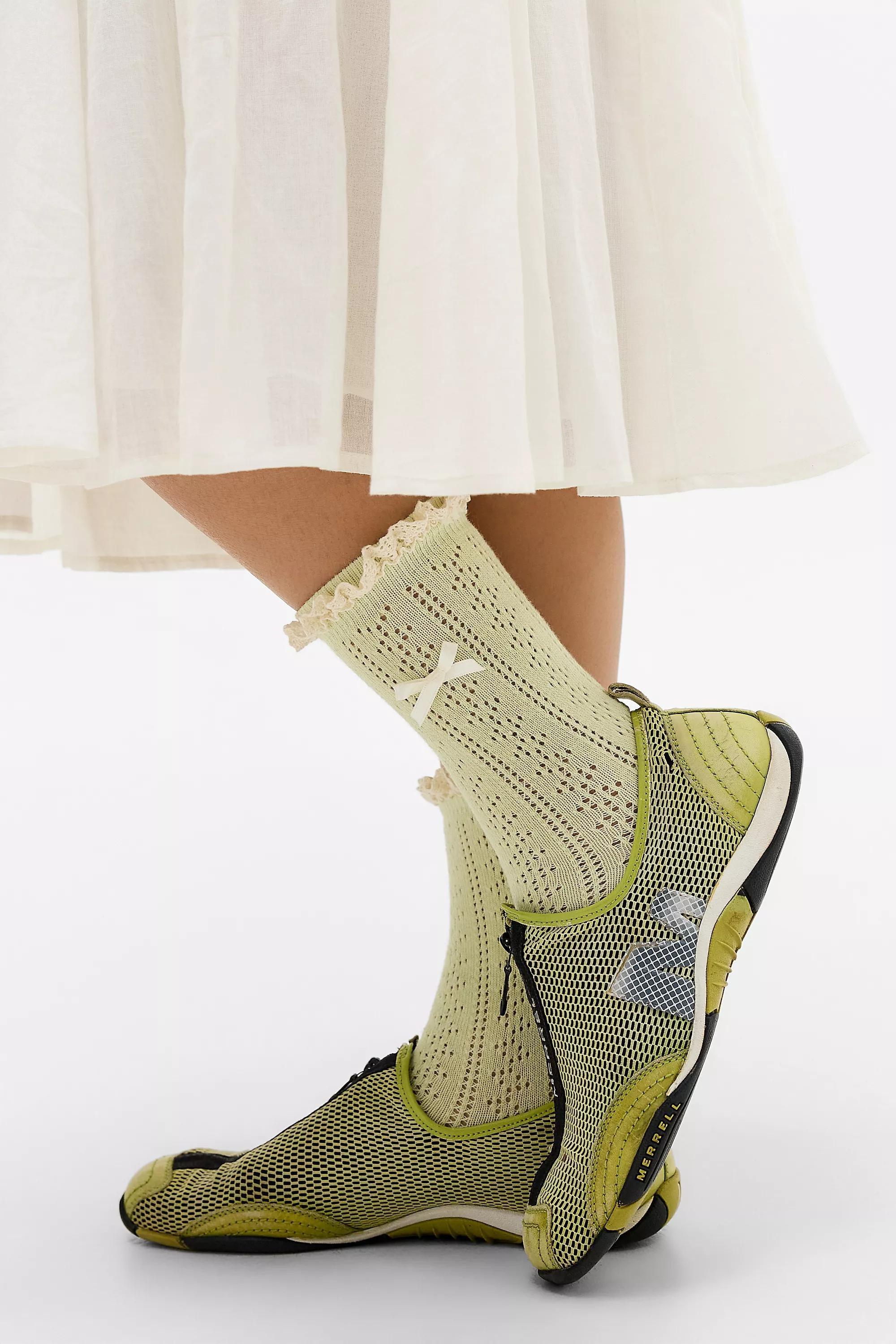 LIGHT GREEN Out From Under Pointelle Bow Socks, LT GREEN, large image number 0