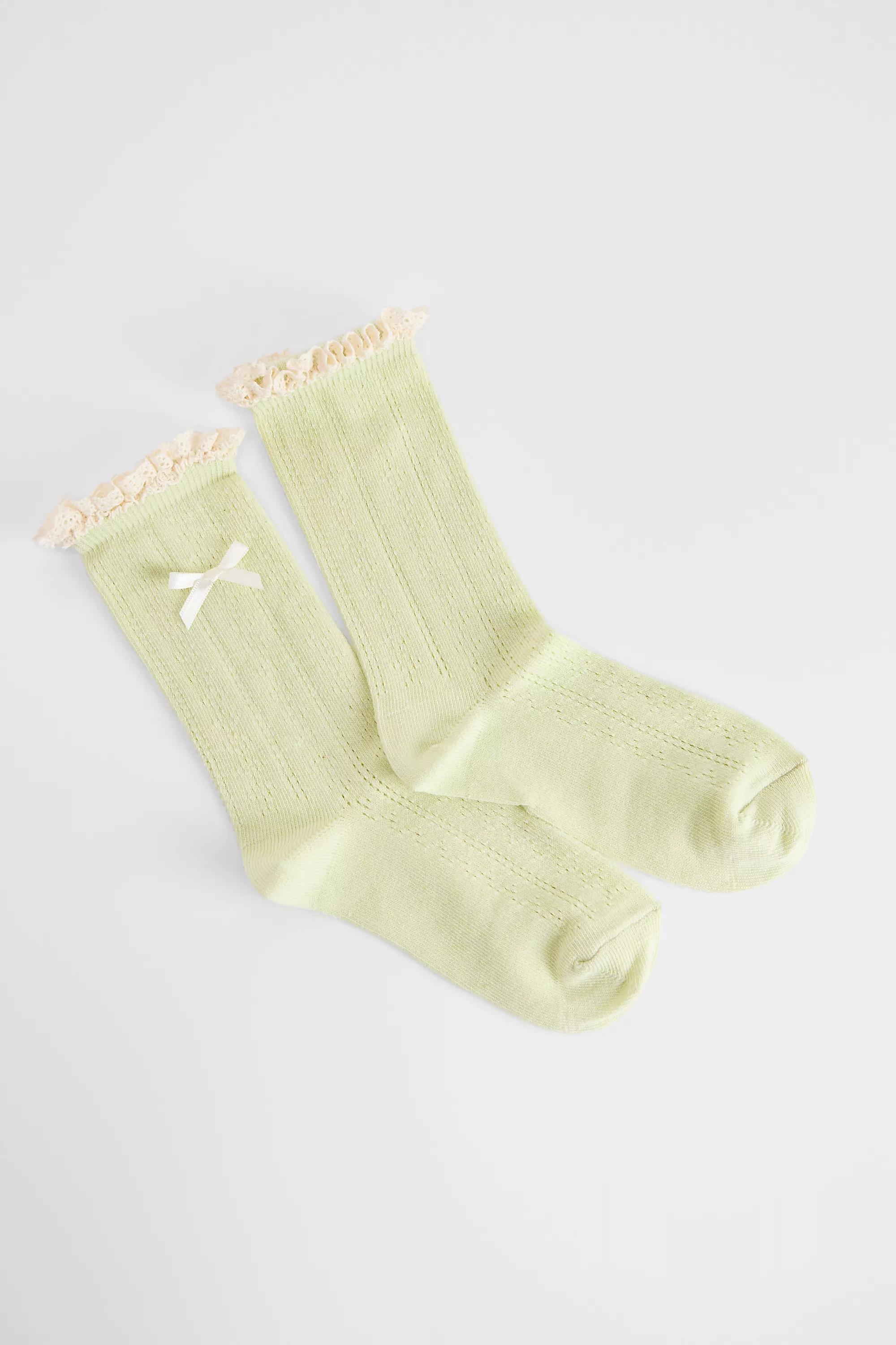 LIGHT GREEN Out From Under Pointelle Bow Socks, LT GREEN, large image number 1
