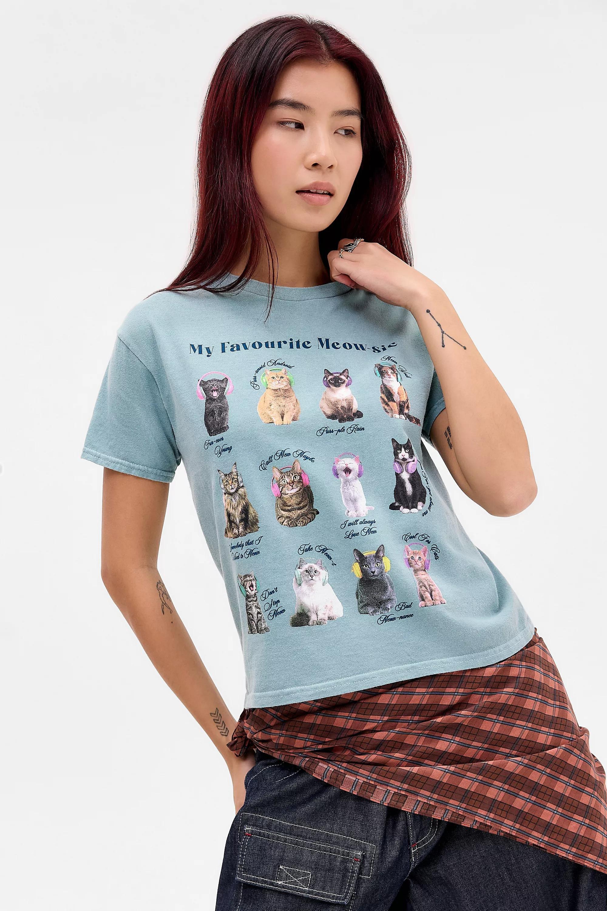 Blue Uo Headphone Cats Relaxed T-Shirt, BL, large image number 0