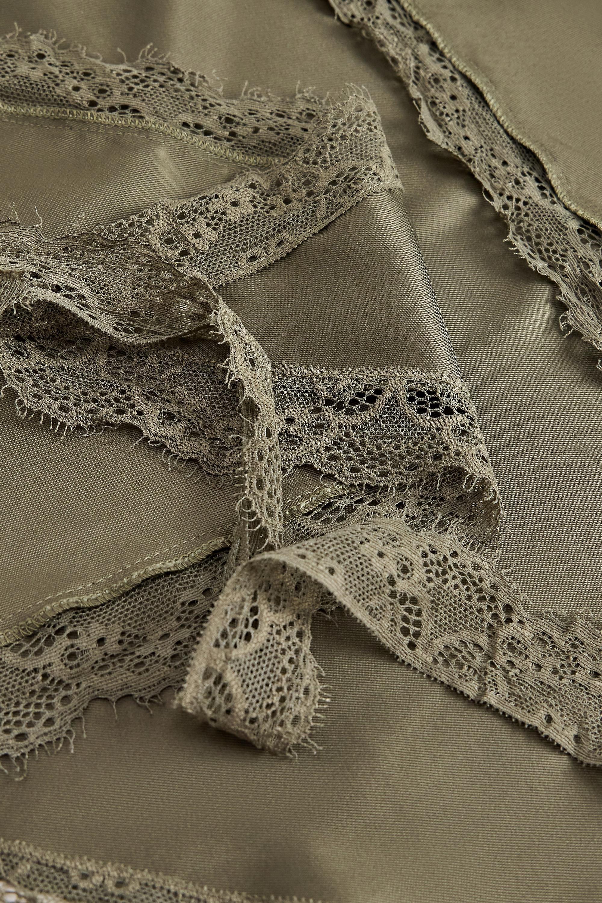 Green Uo Triangle Lace Trim Satin Scarf, KHAKI, large image number 2