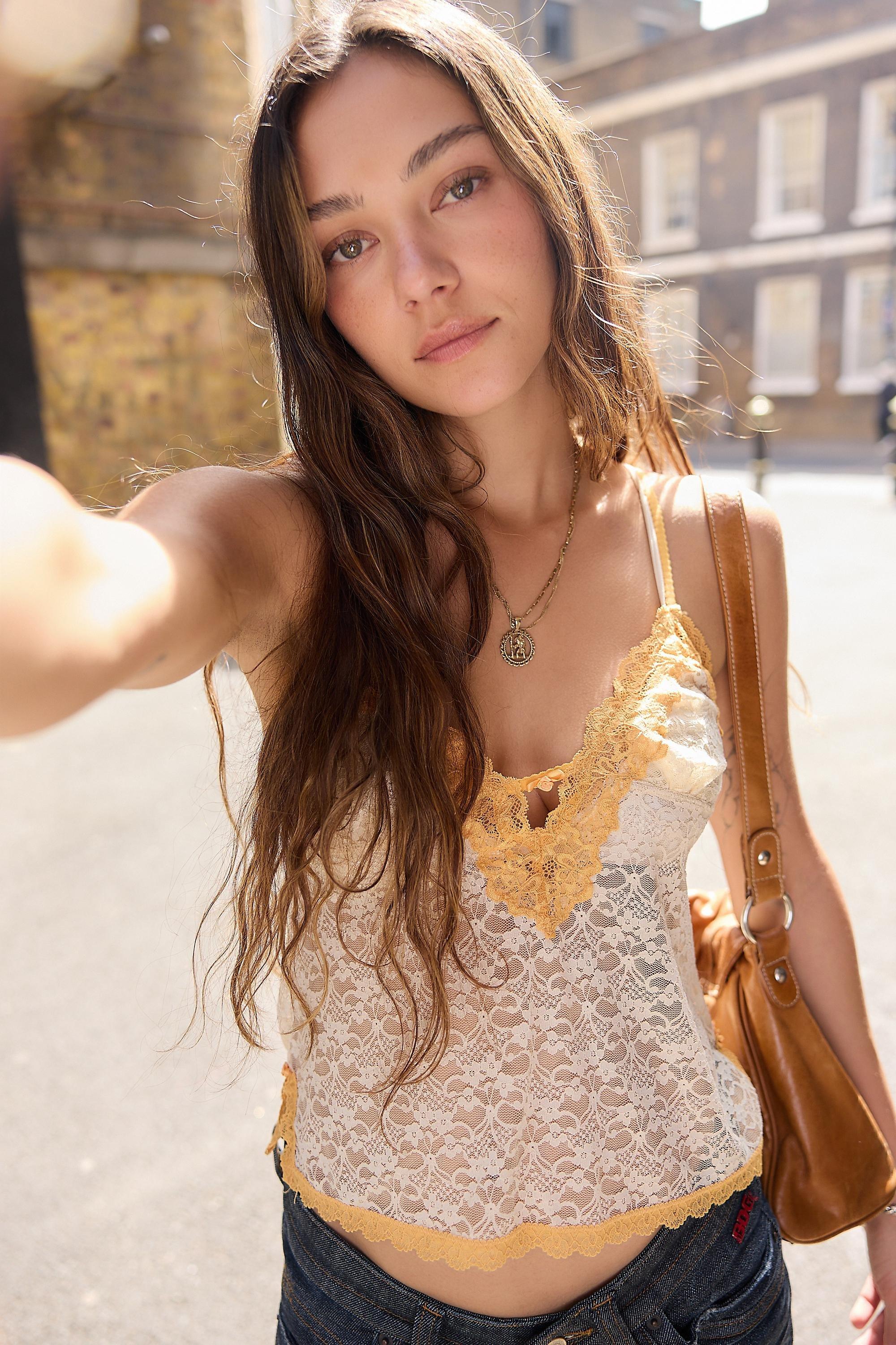 Cream White Out From Under Effy Lace Tank Top, IVRY, medium