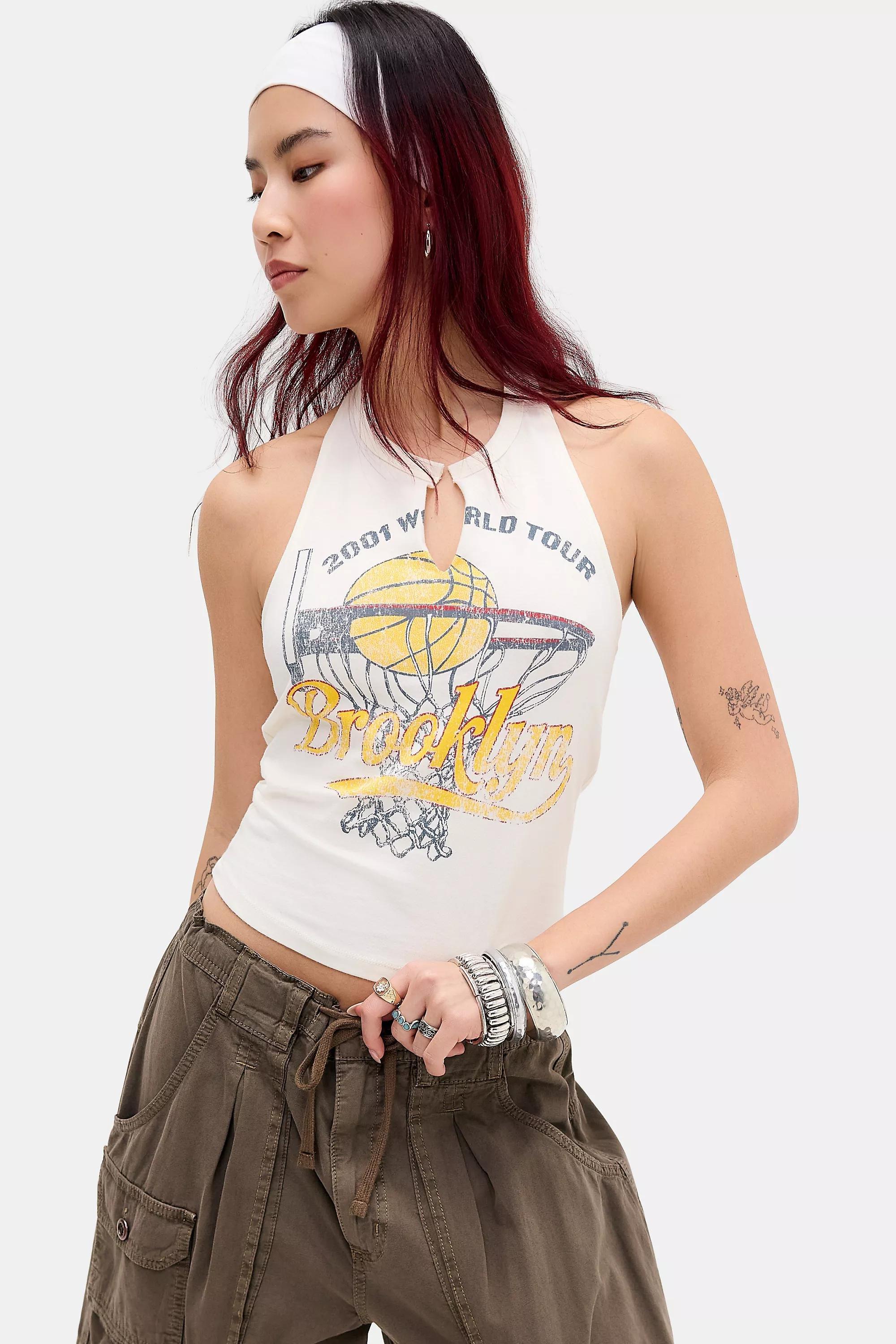 White Uo Brooklyn Basketball Halter Top, WHT, medium