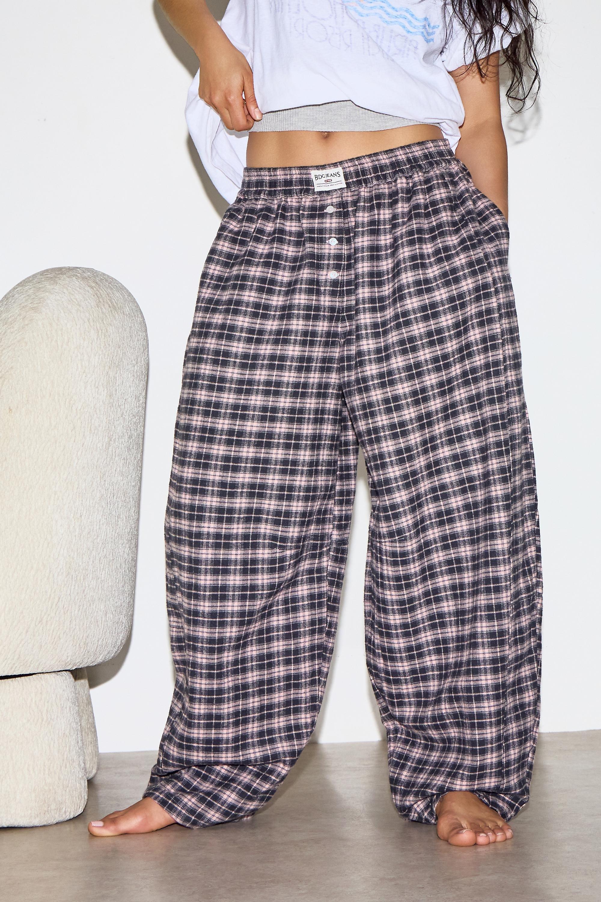 Out From Under Check Barrel Trousers, Multicolour, PINK, medium