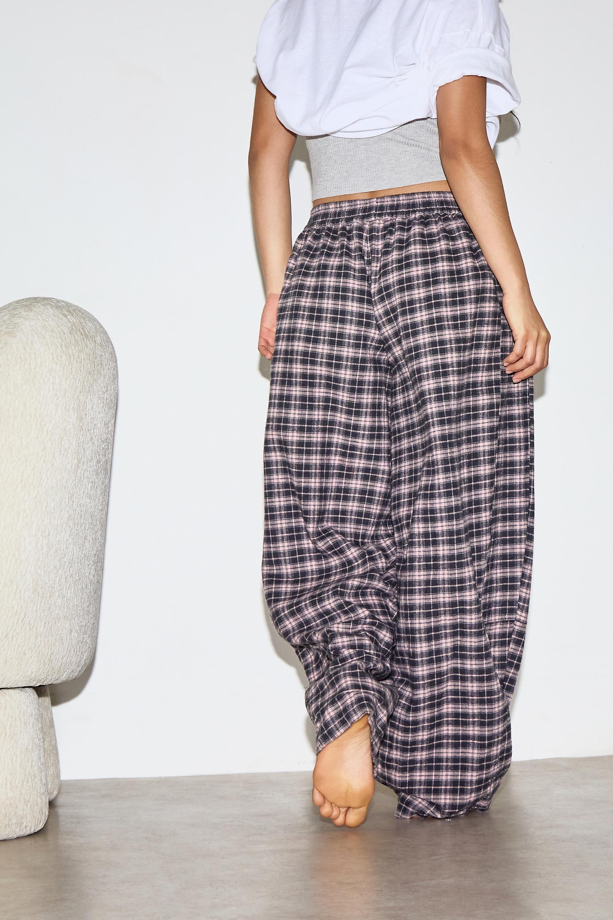 Out From Under Check Barrel Trousers, Multicolour, PINK, medium
