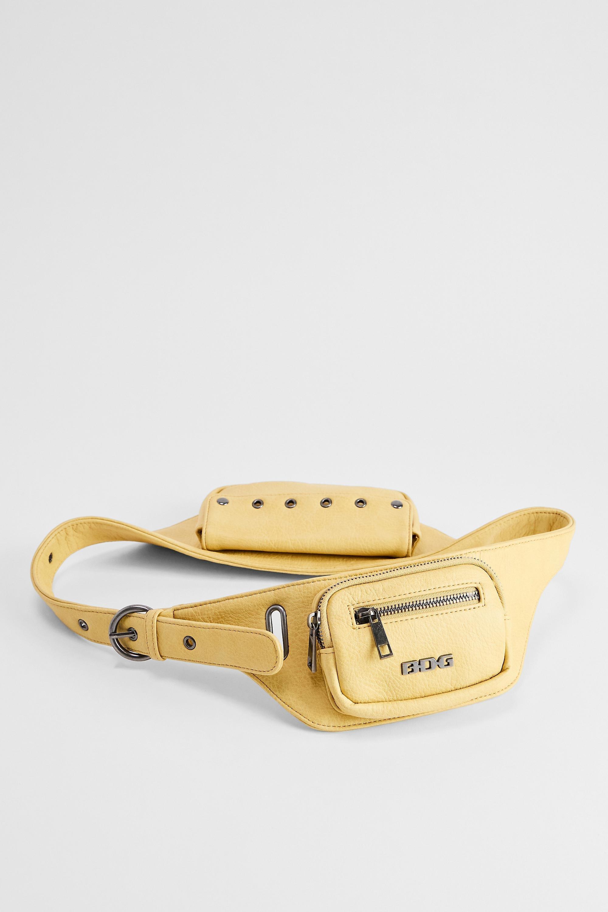 Yellow Bdg Pocket Faux Leather Belt Bag, YEL, large image number 2