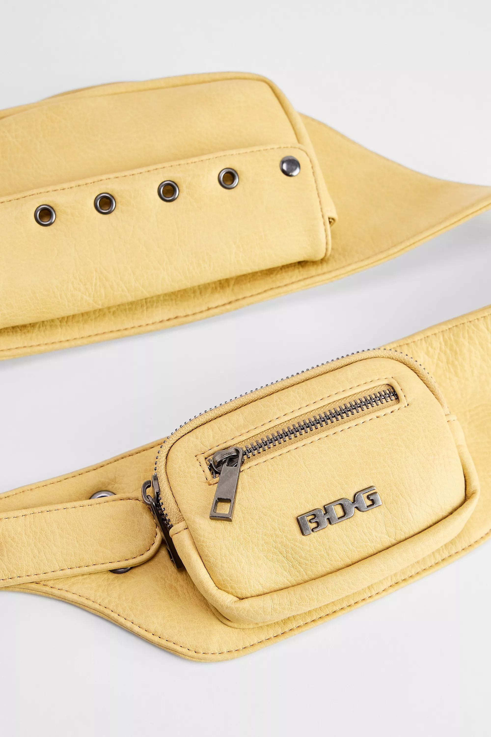 Yellow Bdg Pocket Faux Leather Belt Bag, YEL, large image number 3