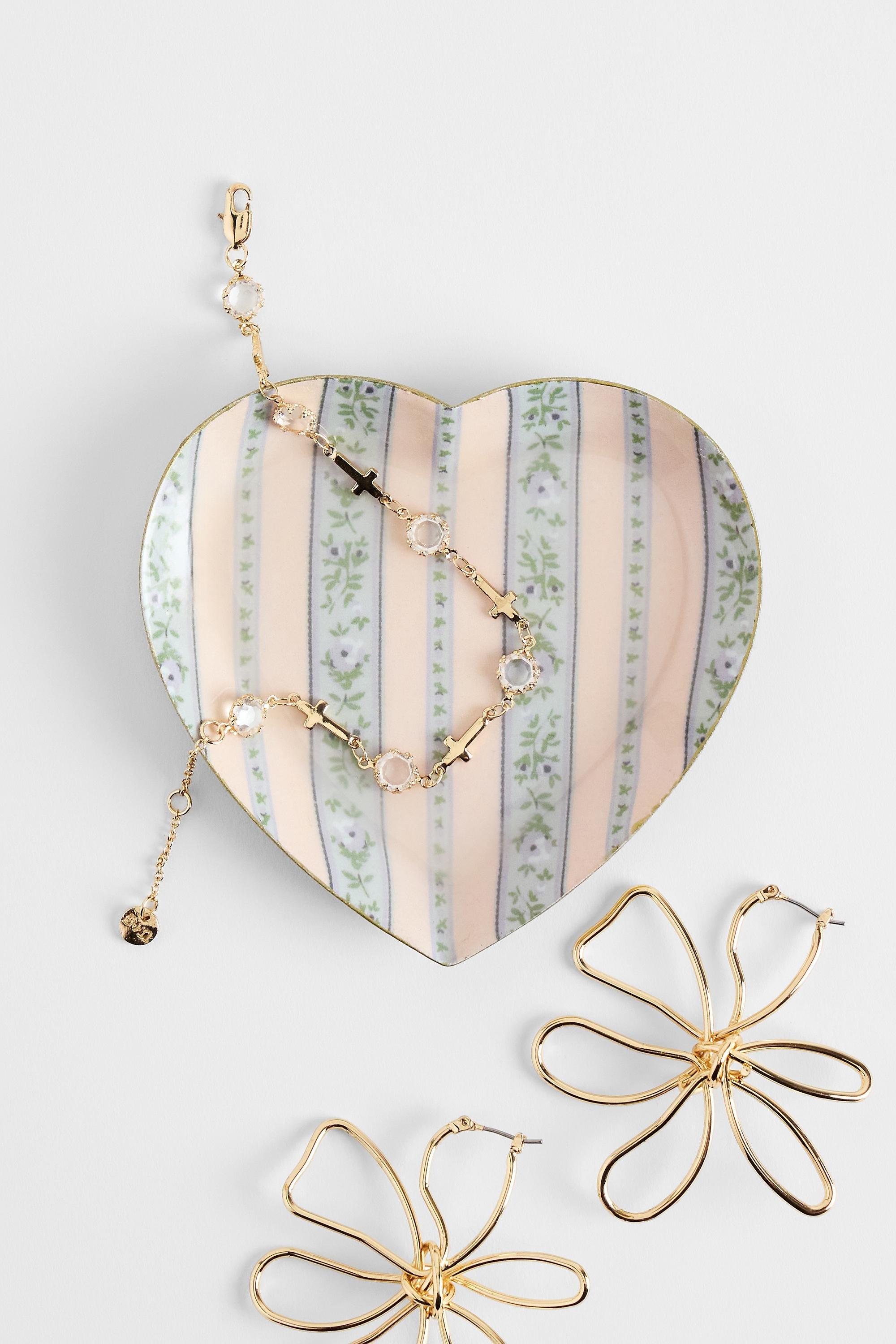 Blue Tiff Wallpaper Heart Trinket Tray, BLUE, large image number 0
