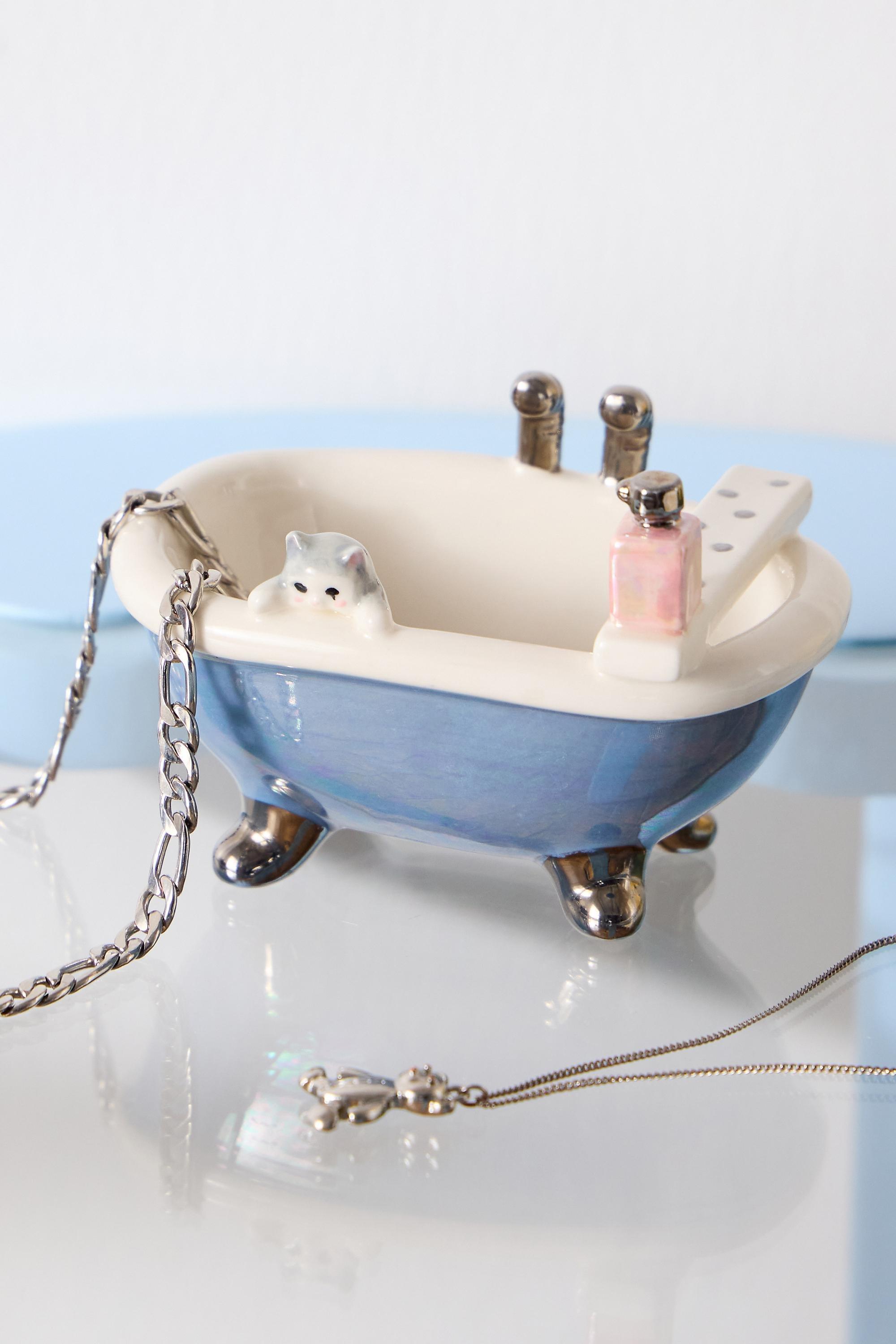 Blue Kitty Bath Trinket Tray, BLUE, medium