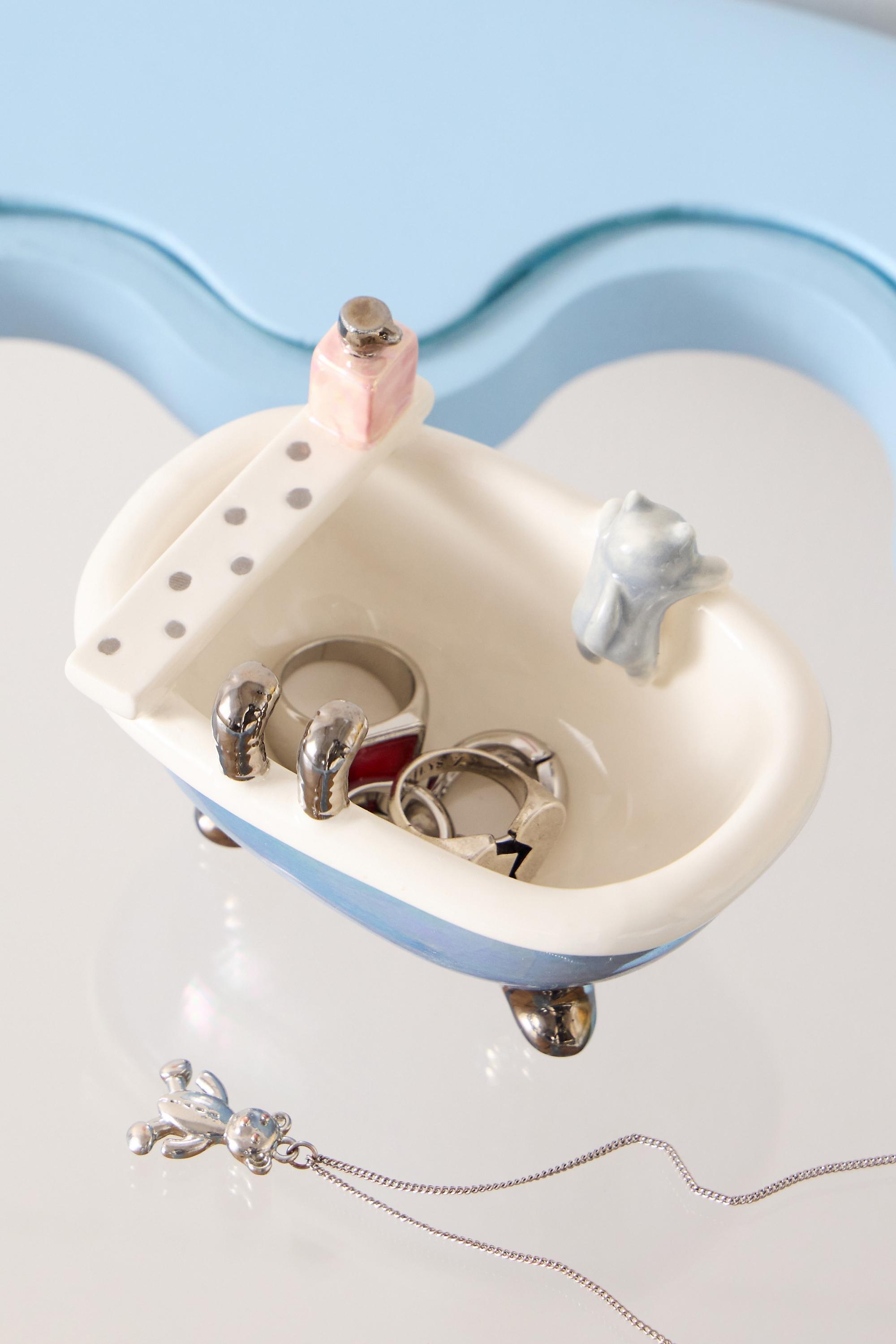 Blue Kitty Bath Trinket Tray, BLUE, medium