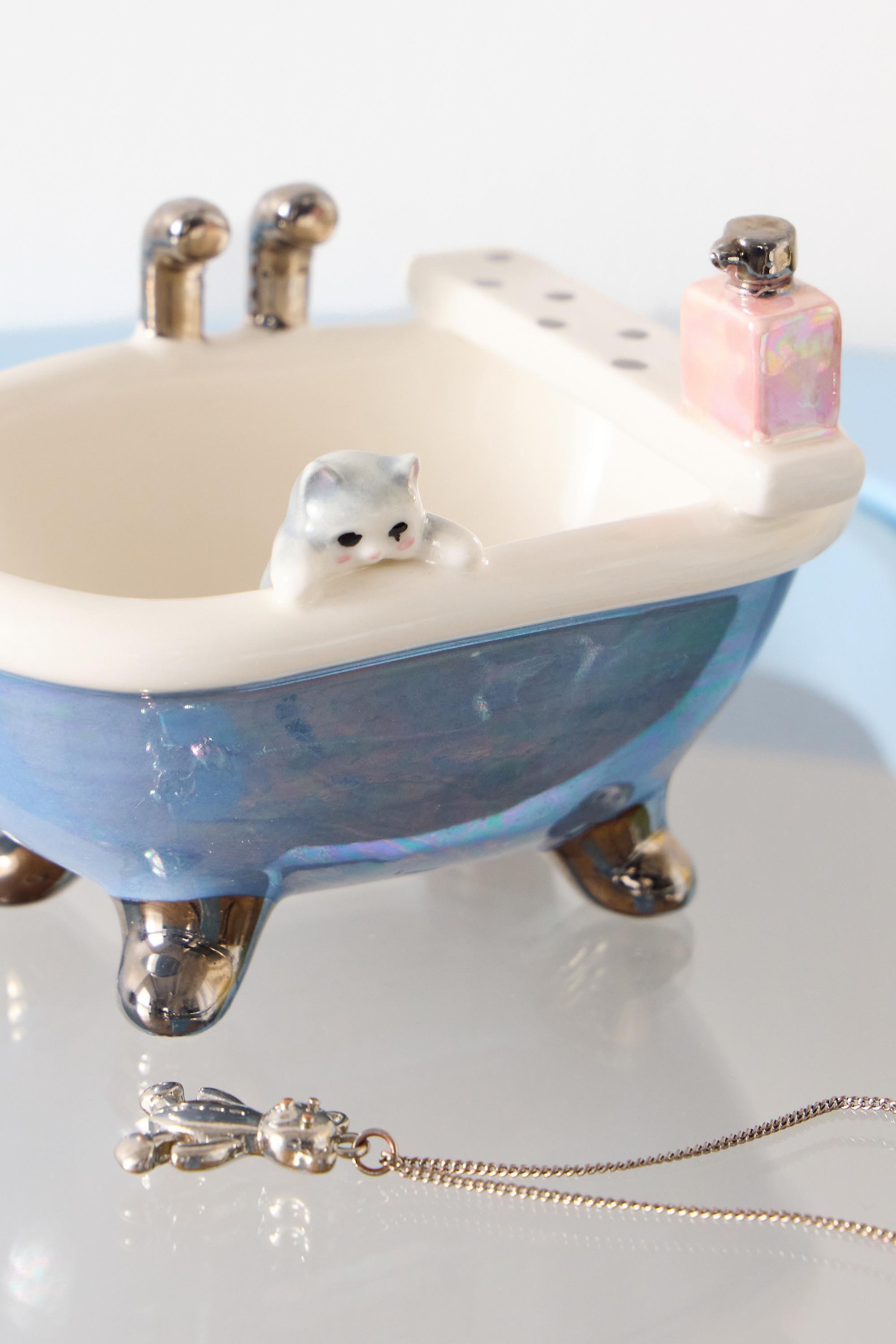 Blue Kitty Bath Trinket Tray, BLUE, medium