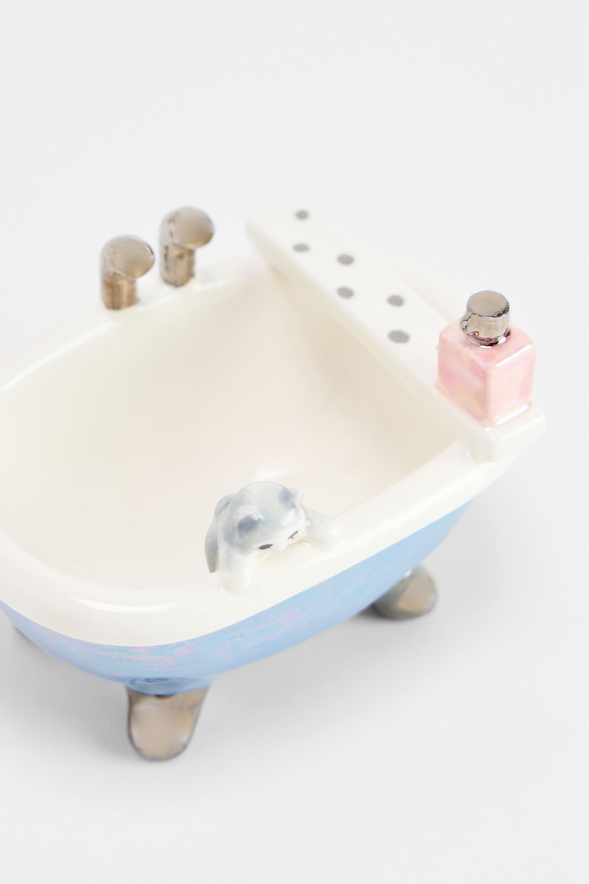 Blue Kitty Bath Trinket Tray, BLUE, large image number 4