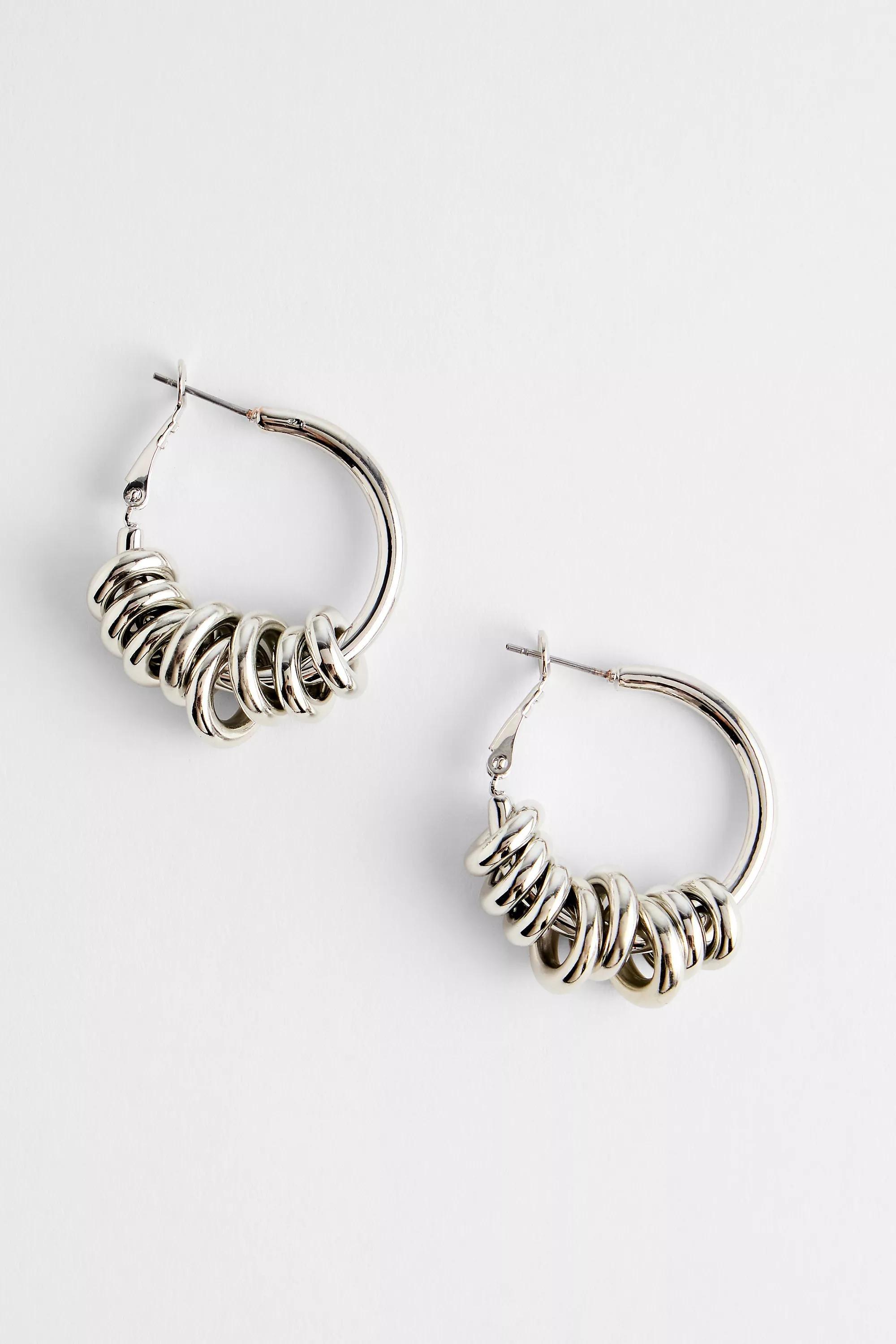 Silver Silence + Noise Ring Stack Hoop Earrings, SLVR, large image number 0