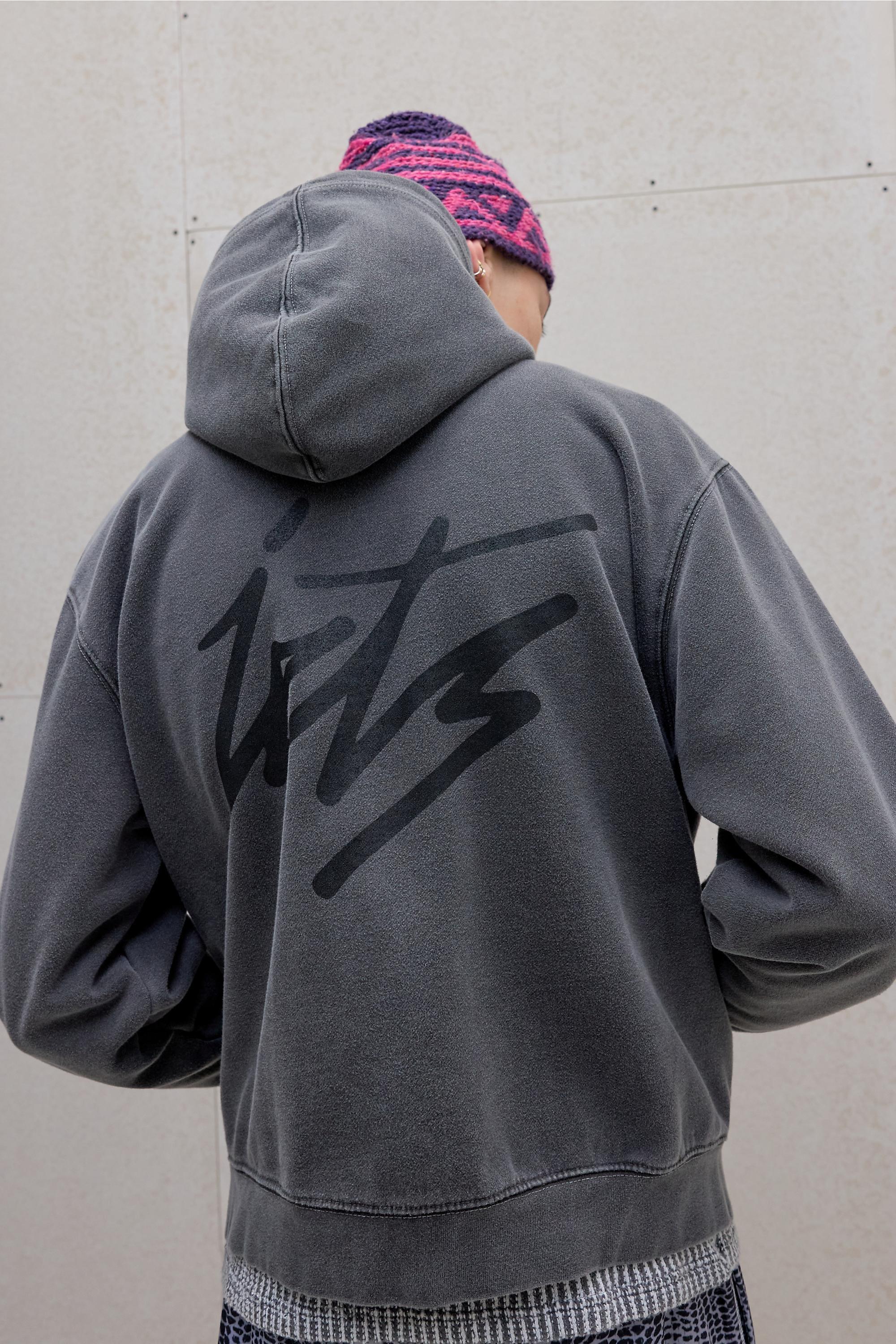 Black iets frans... Washed Black Script Zip-Through Hoodie, BLK, large image number 3