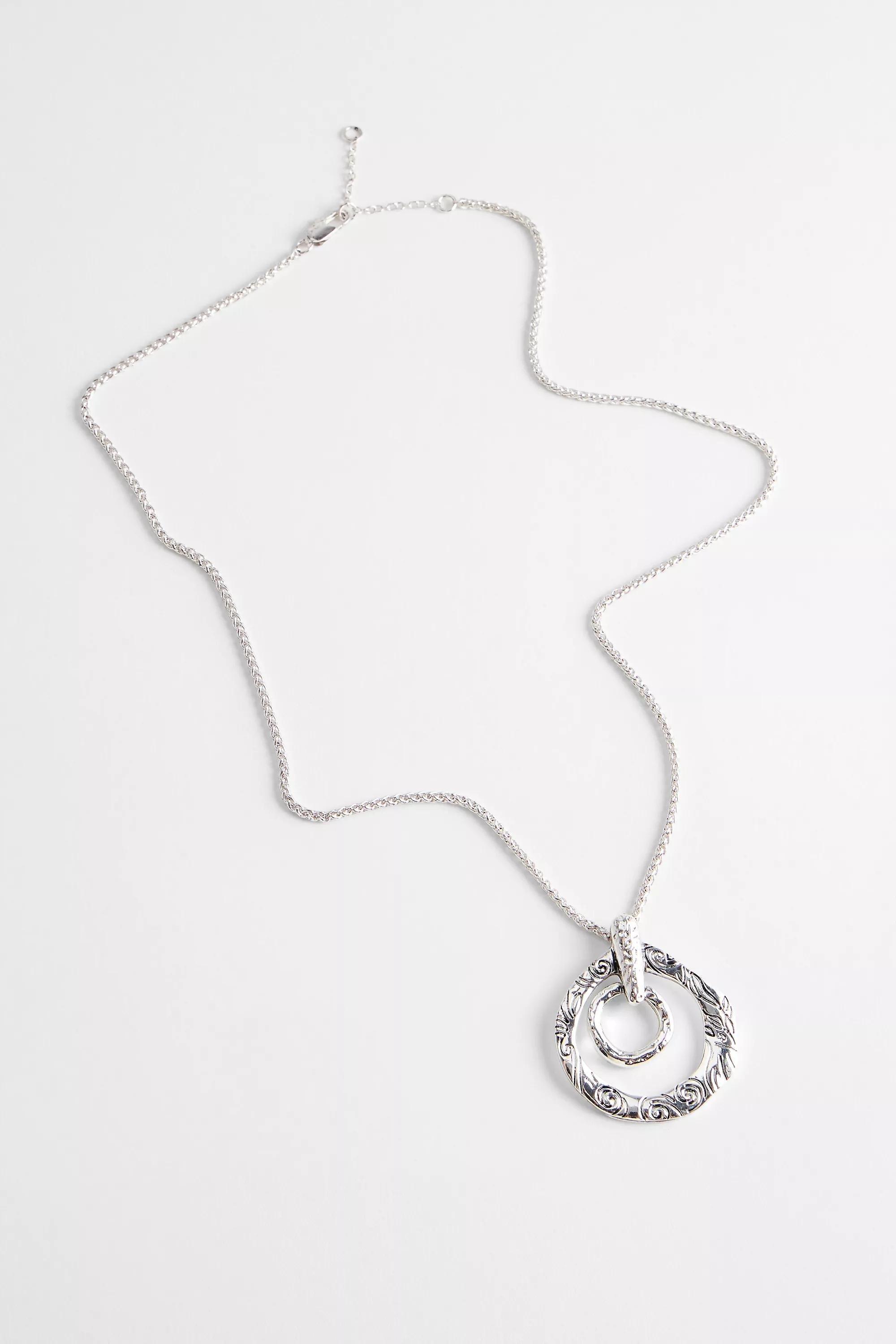 Silver Silence + Noise Etched Ring Pendant Necklace, SLVR, medium