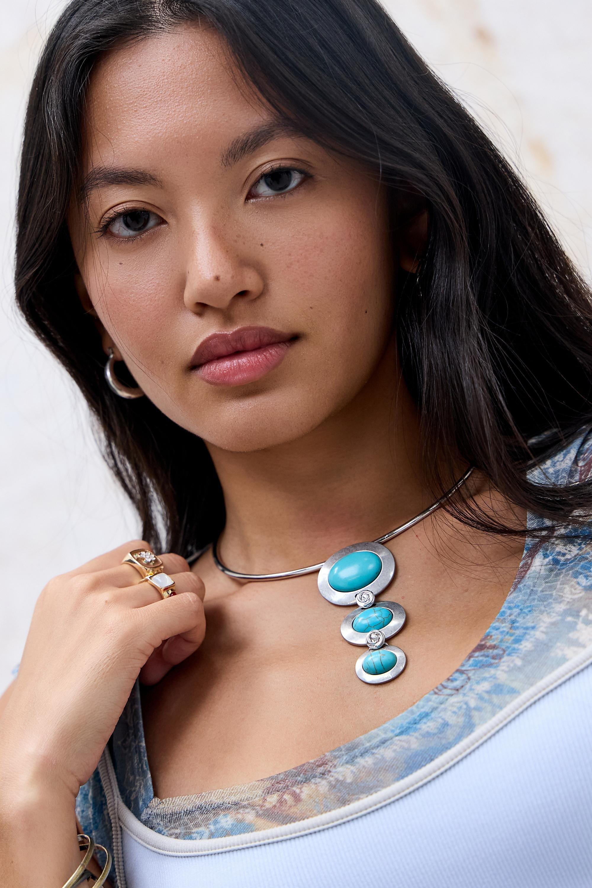Silver Silence + Noise Turquoiseuoise Neck Cuff, SLVR, medium