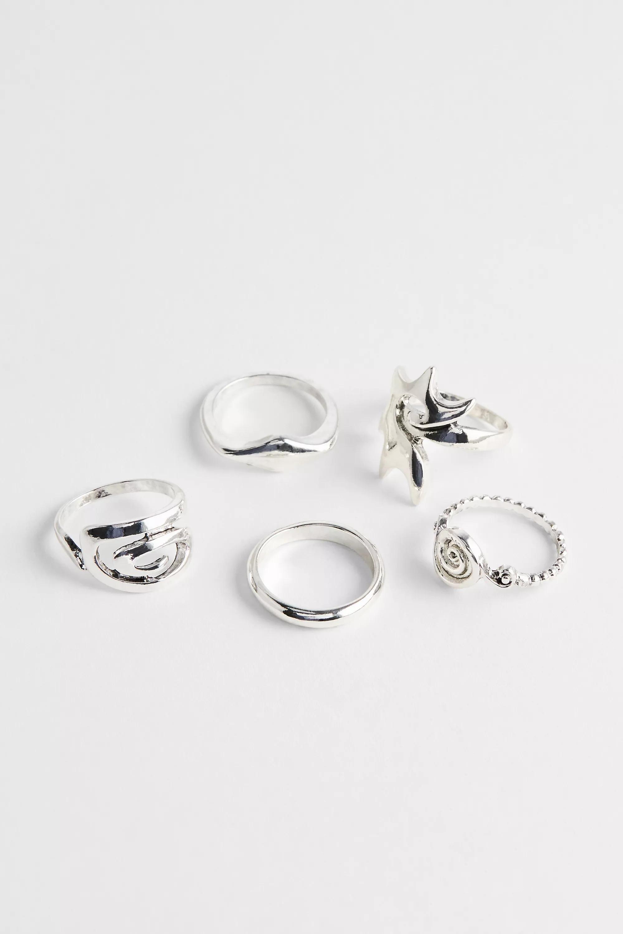 SILVER Silence + Noise Chunky Swirl Rings 5-Pack, SLVR, medium