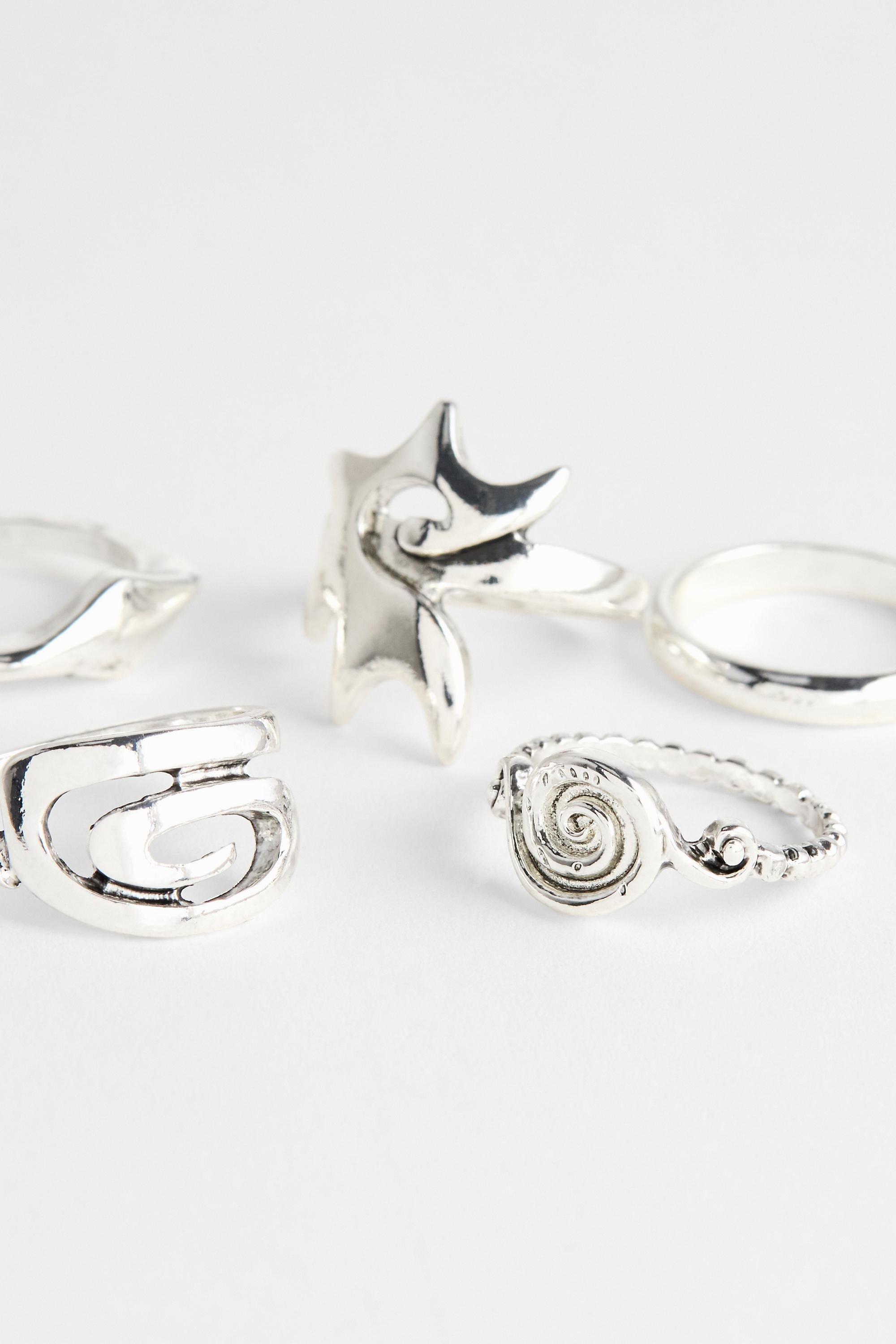 SILVER Silence + Noise Chunky Swirl Rings 5-Pack, SLVR, medium