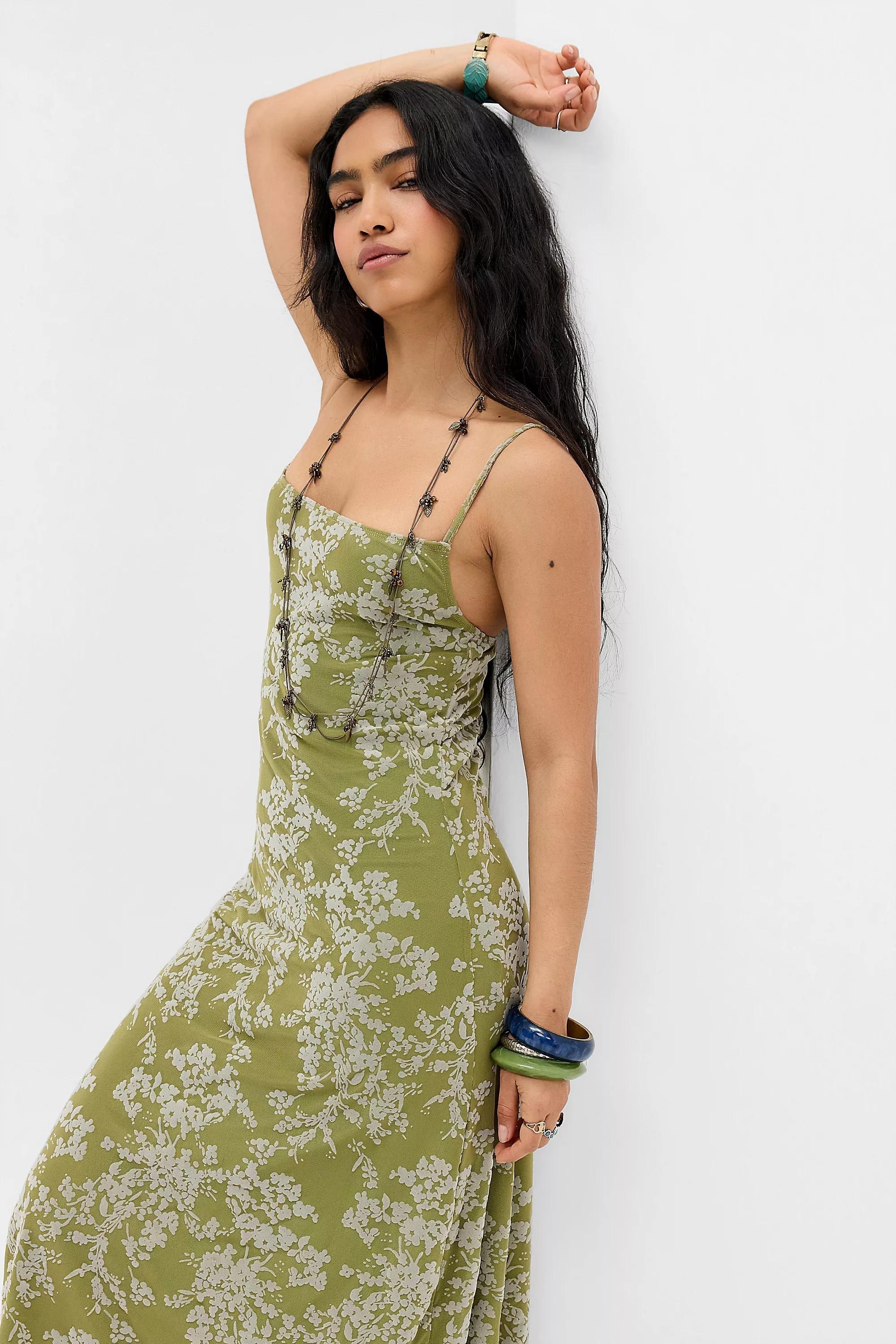 Khaki Motel Uo Norishi Flocked Dresses, KHAKI, large image number 1