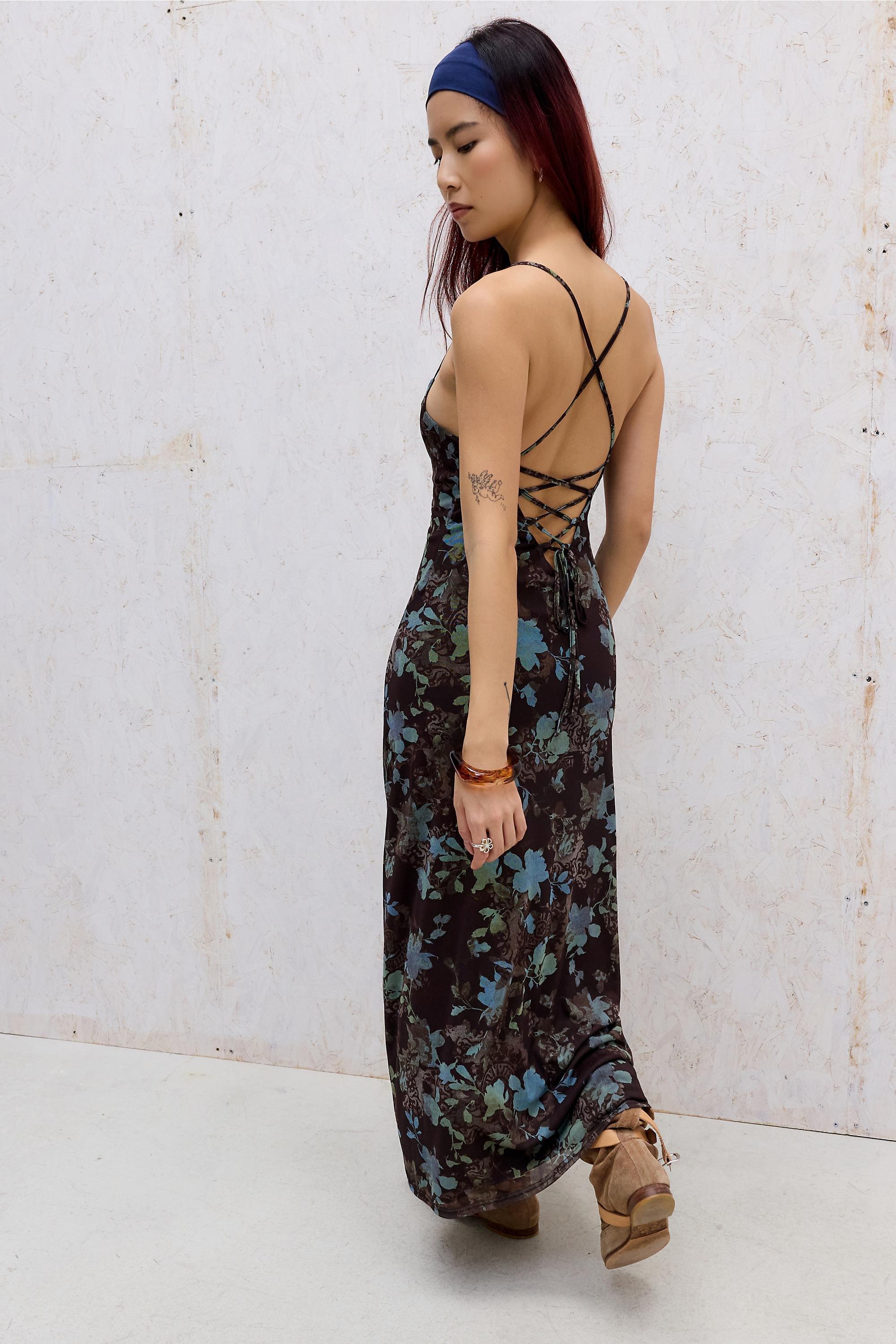 Brown Uo Floral Mesh Maxi Dress, A301_0220, large image number 3