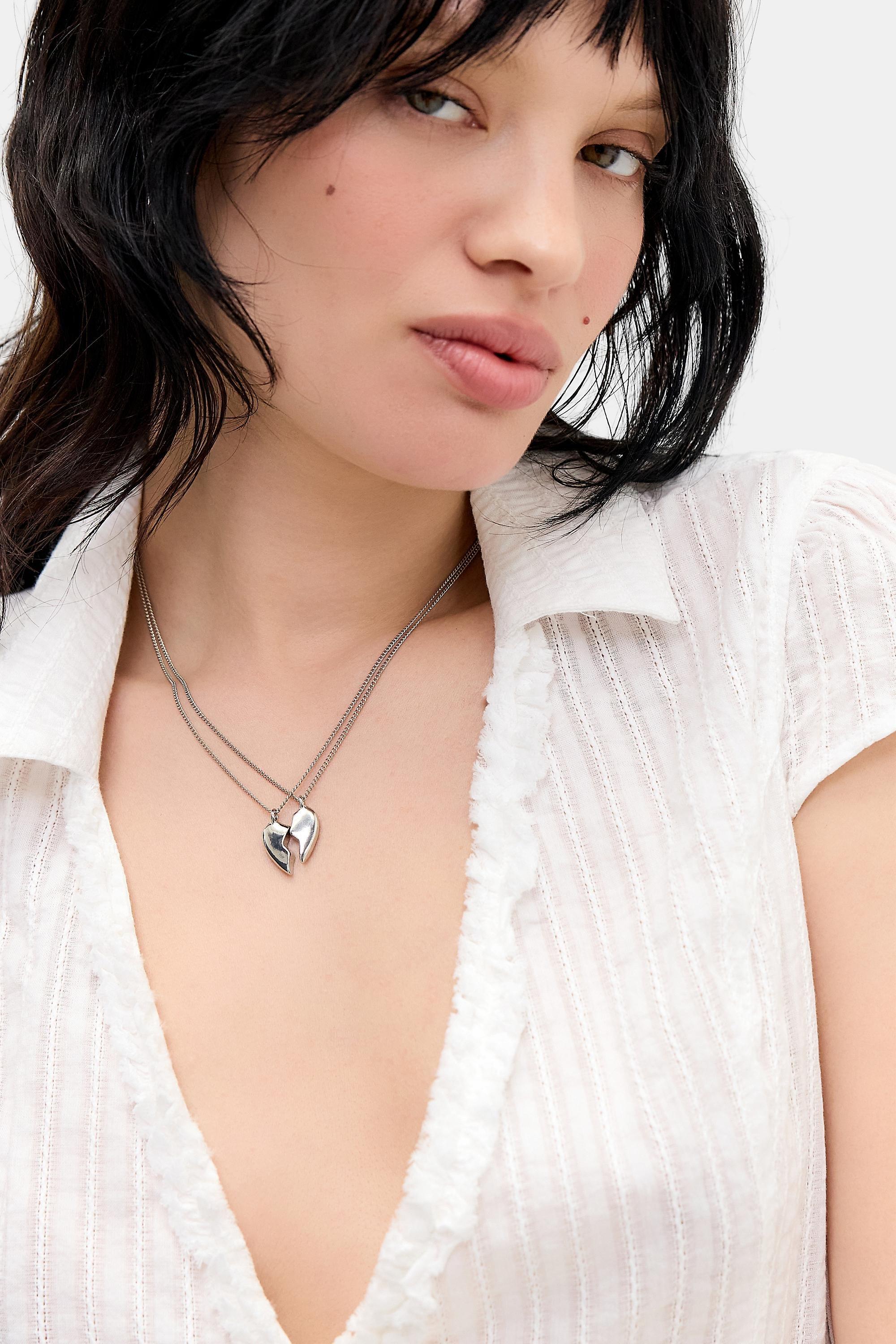 Silver Silence + Noise Broken Heart Necklace, Set Of 2, SLVR, large image number 0