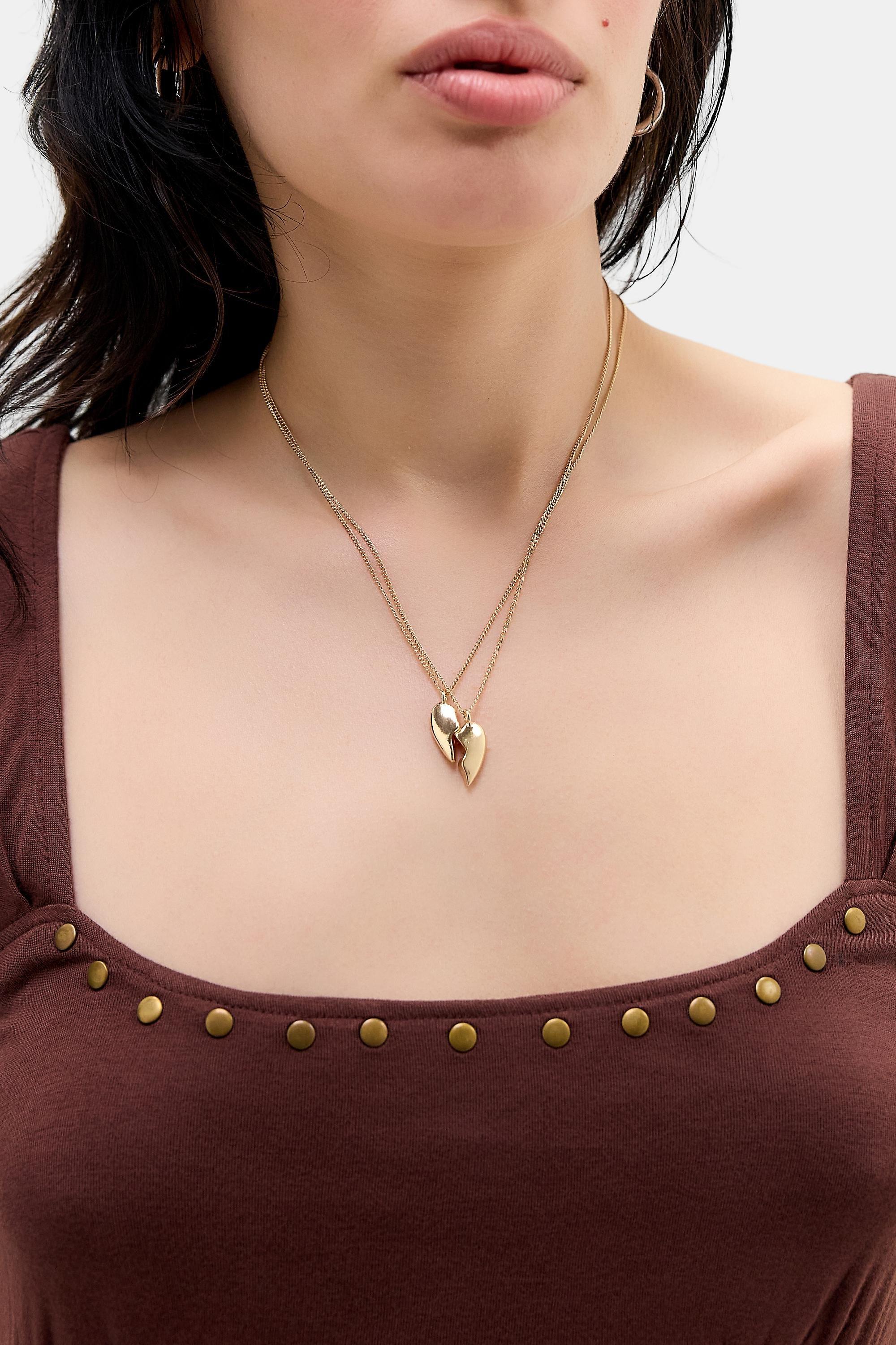 Gold Silence + Noise Broken Heart Necklace, Set Of 2, GOLD, large image number 0