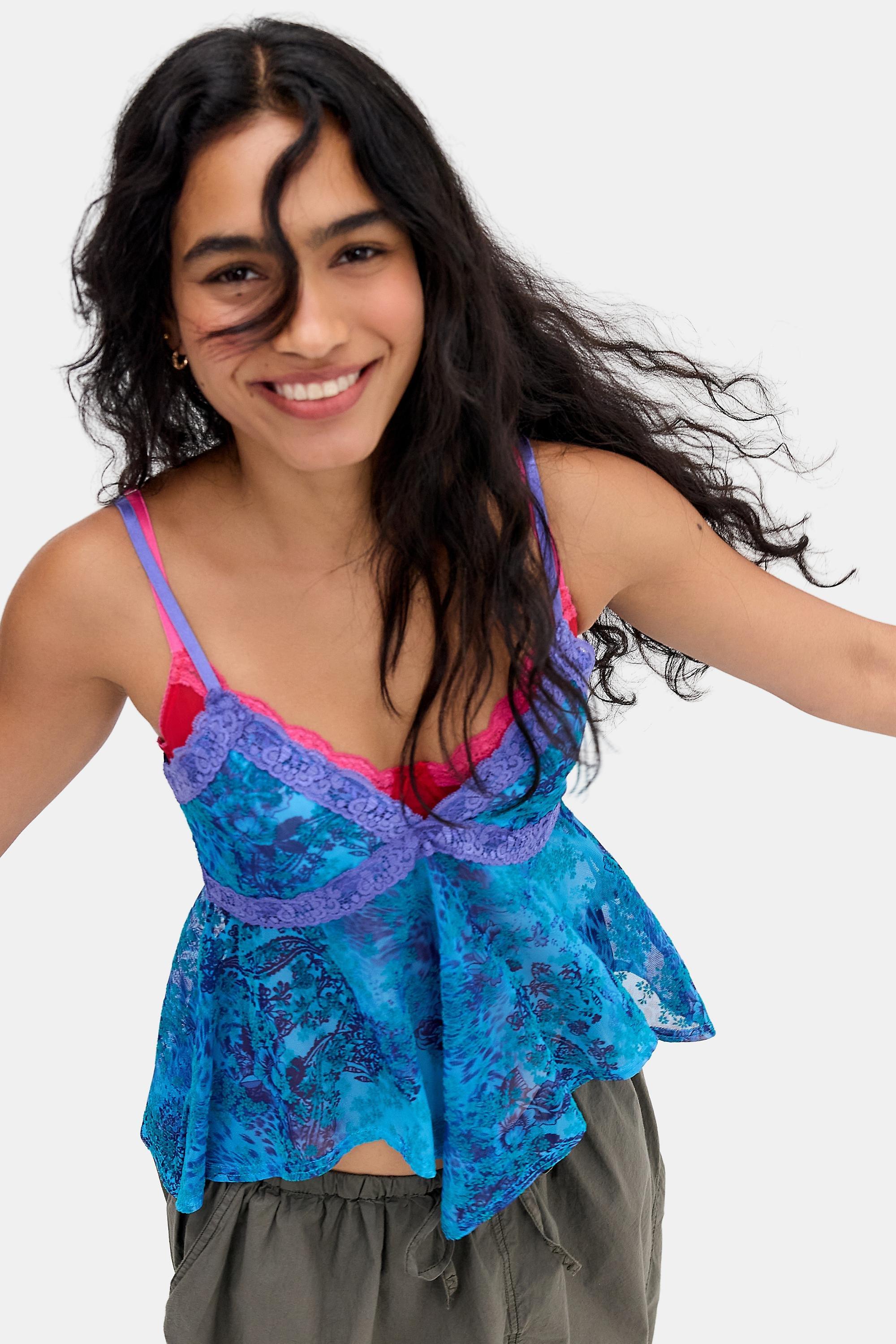 Kimchi Blue Celia Flocked Babydoll Cami Top, TURQUOISE, large image number 0