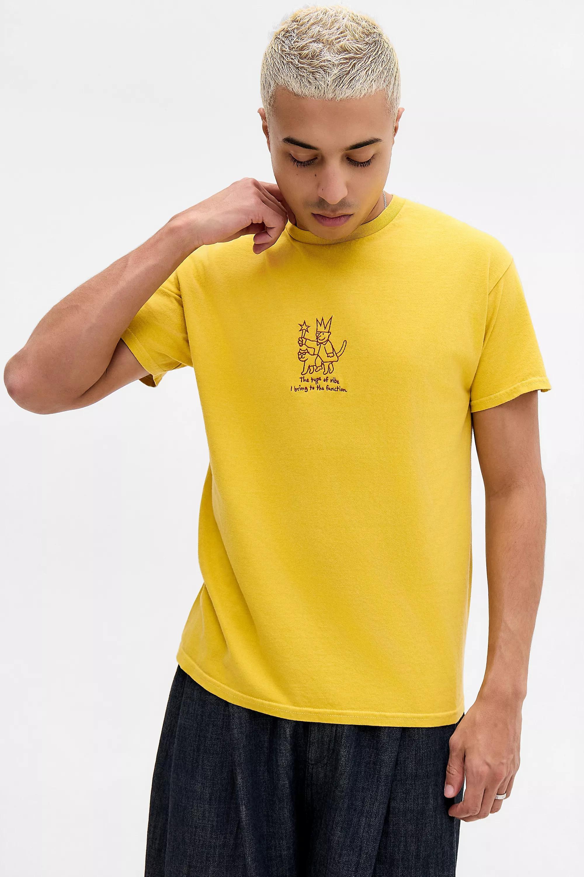 Yellow Uo Yellow Type Of Vibe Embroidered T-Shirt, YEL, large image number 0