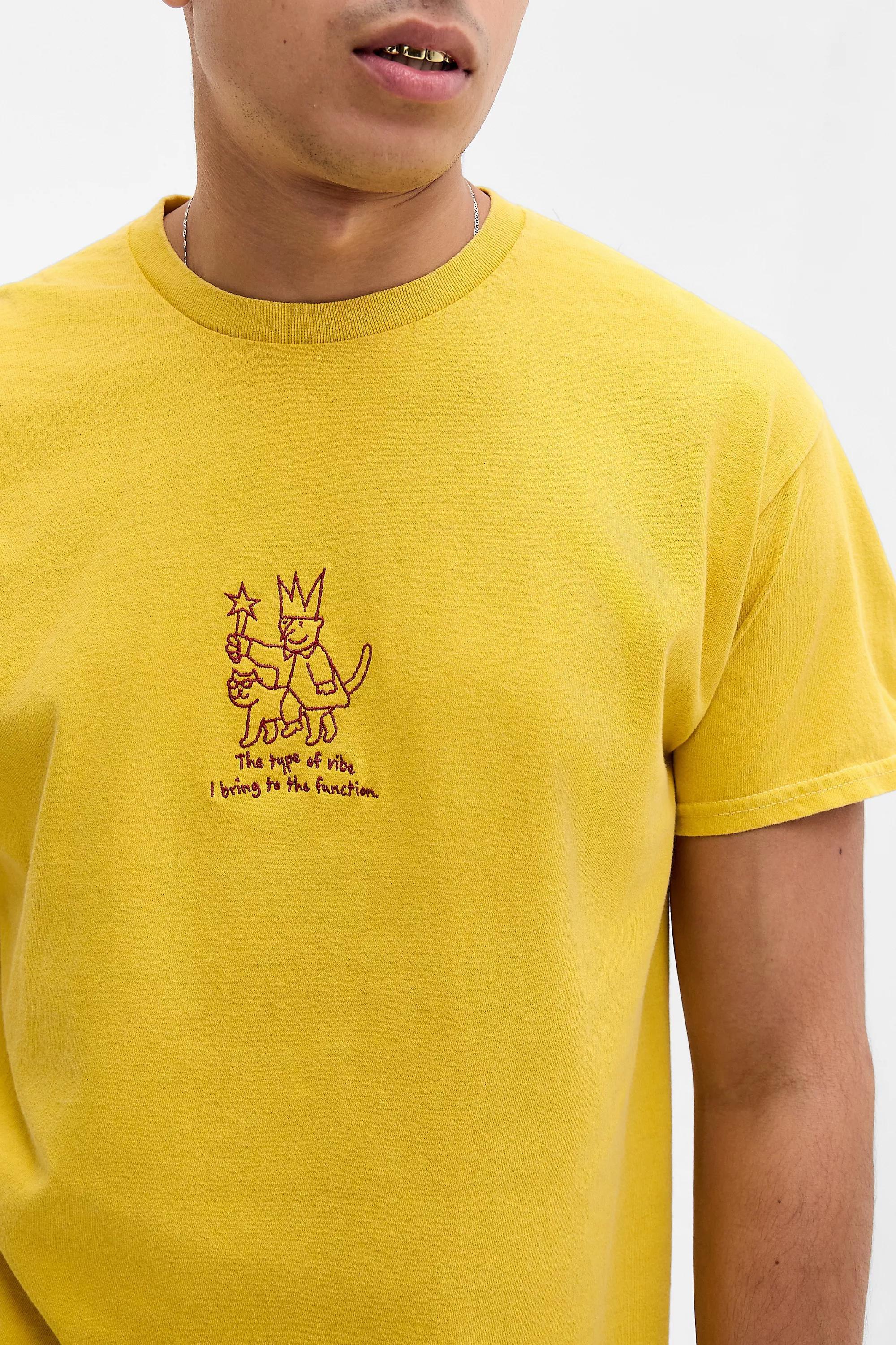 Yellow Uo Yellow Type Of Vibe Embroidered T-Shirt, YEL, large image number 1