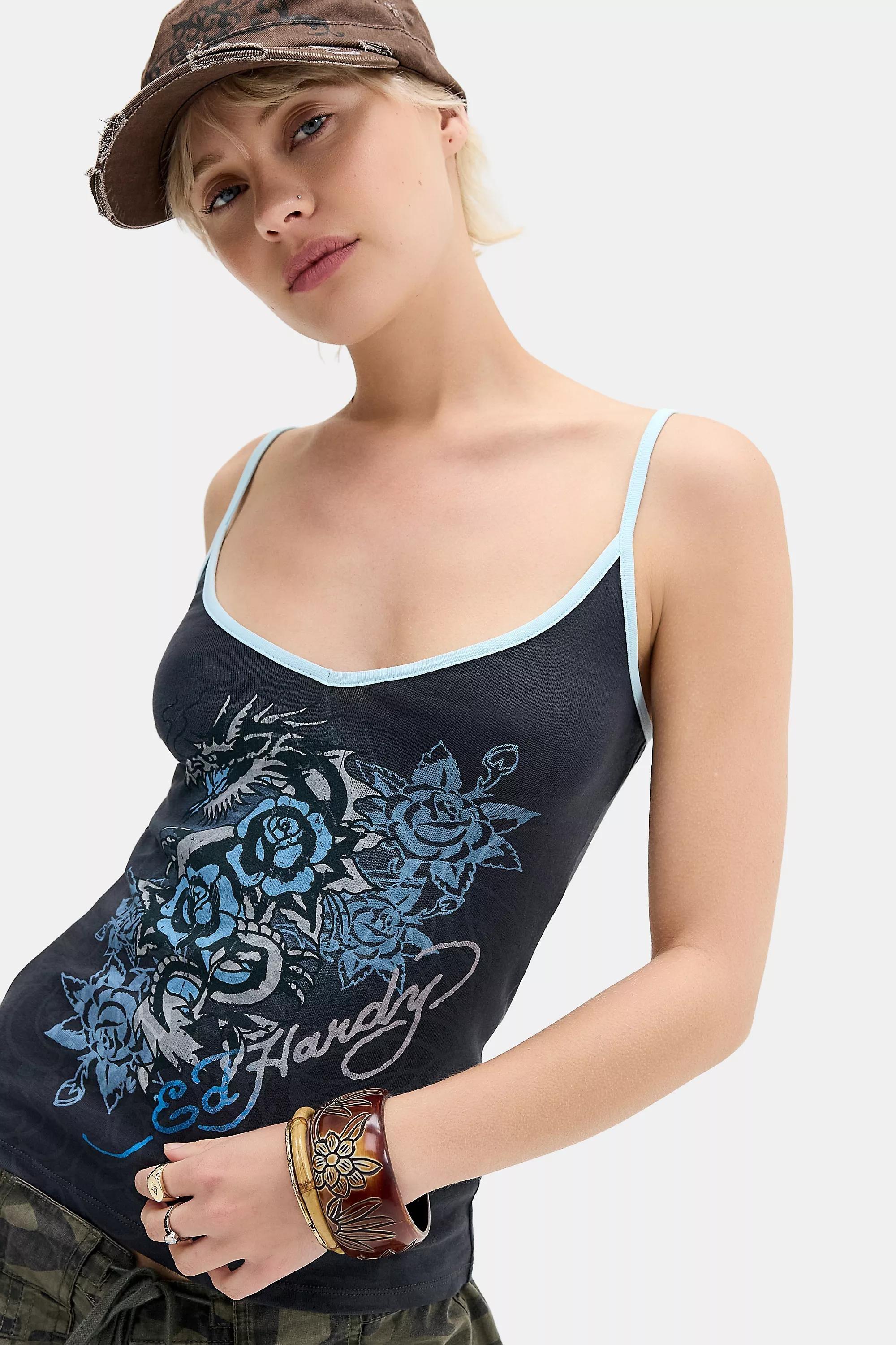 Blue Ed Hardy Uo Exclusive Diamond Rose Tank Top, A301_0430, large image number 0