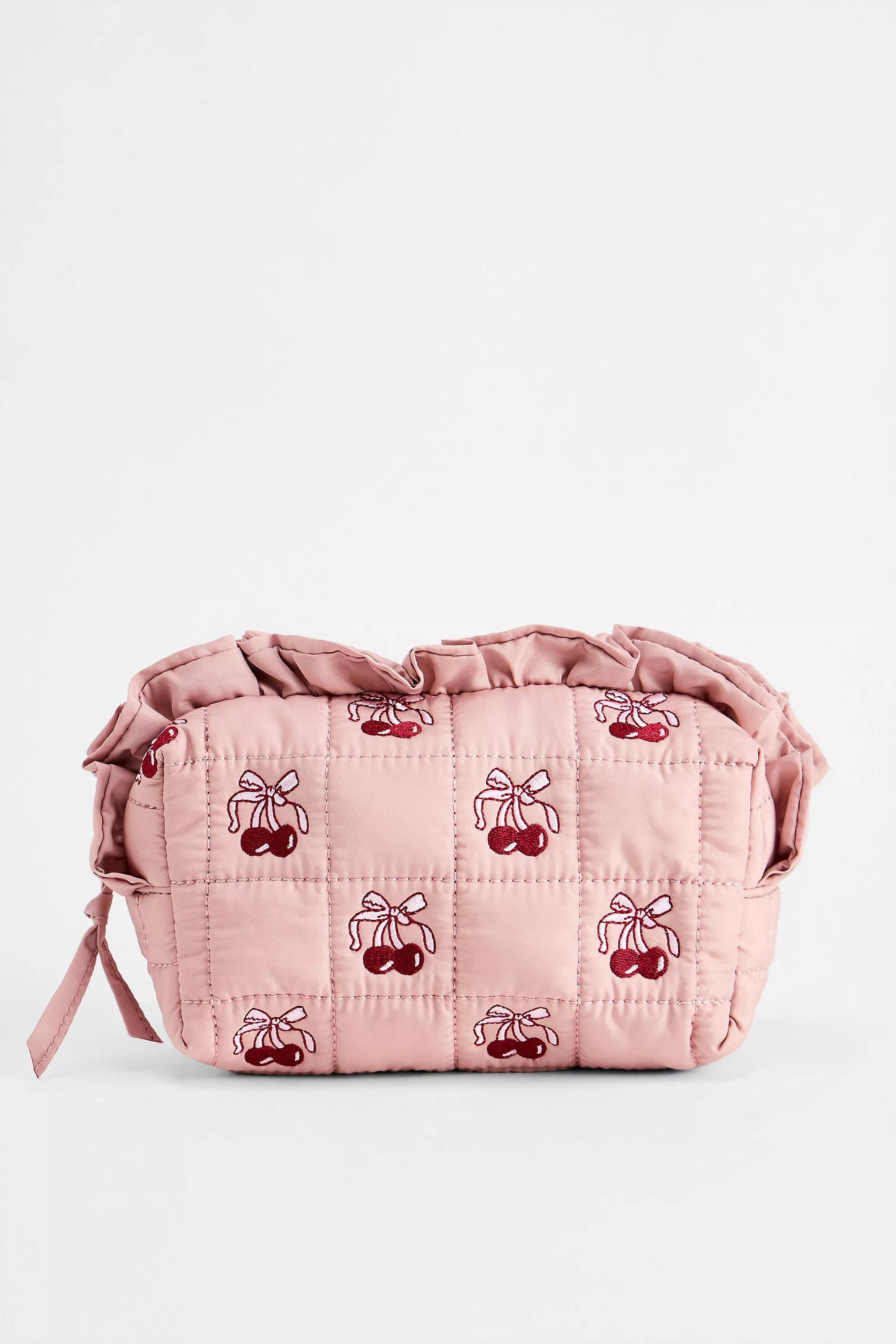 Pink Uo Cherry Bow Frill Makeup Bag, PINK, large image number 0